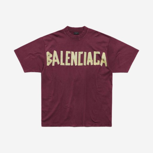 발렌시아가 테이프 타입 미디움 핏 티셔츠 다크 레드