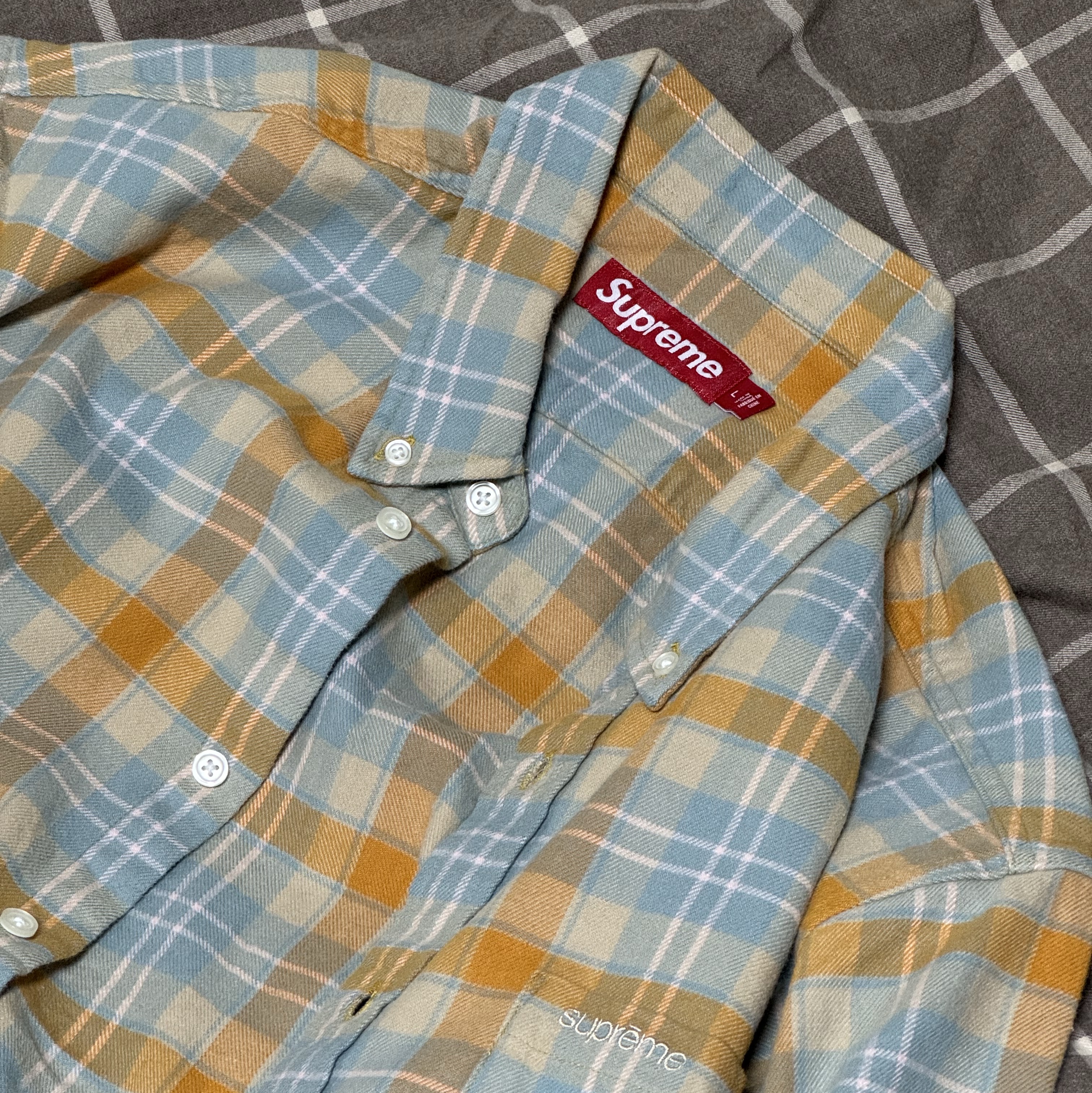 Supreme Plaid Flannel Shirt Tan - 24SS 착용 스타일