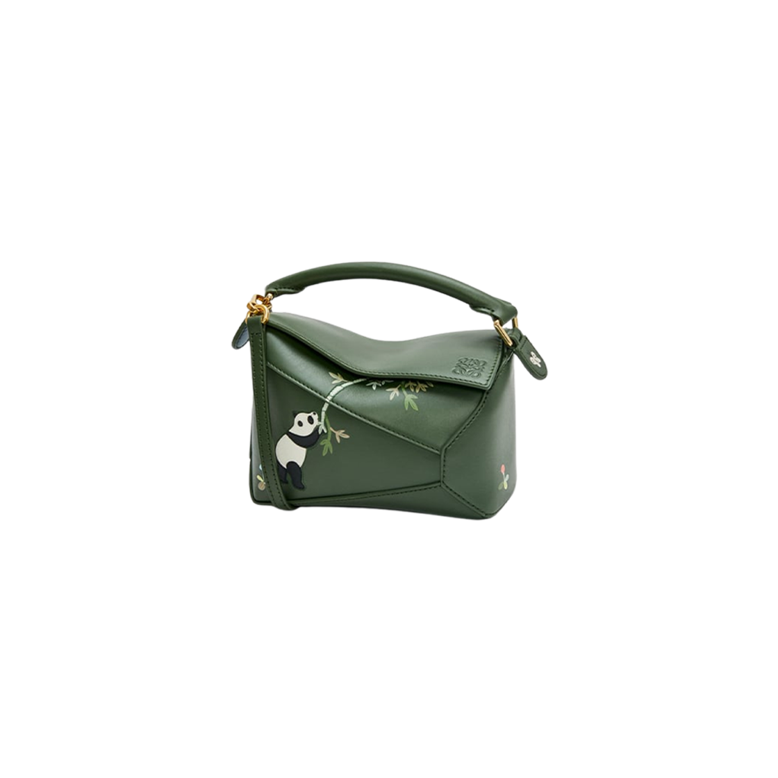 Loewe Panda Mini Puzzle Bag In Satin Calfskin Bottle Green 상세 이미지 1