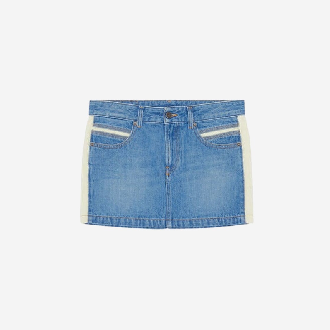 (W) Diesel De-Ron-Sp3 Denim Mini Skirt with Inserts Light Blue 상세 이미지 1