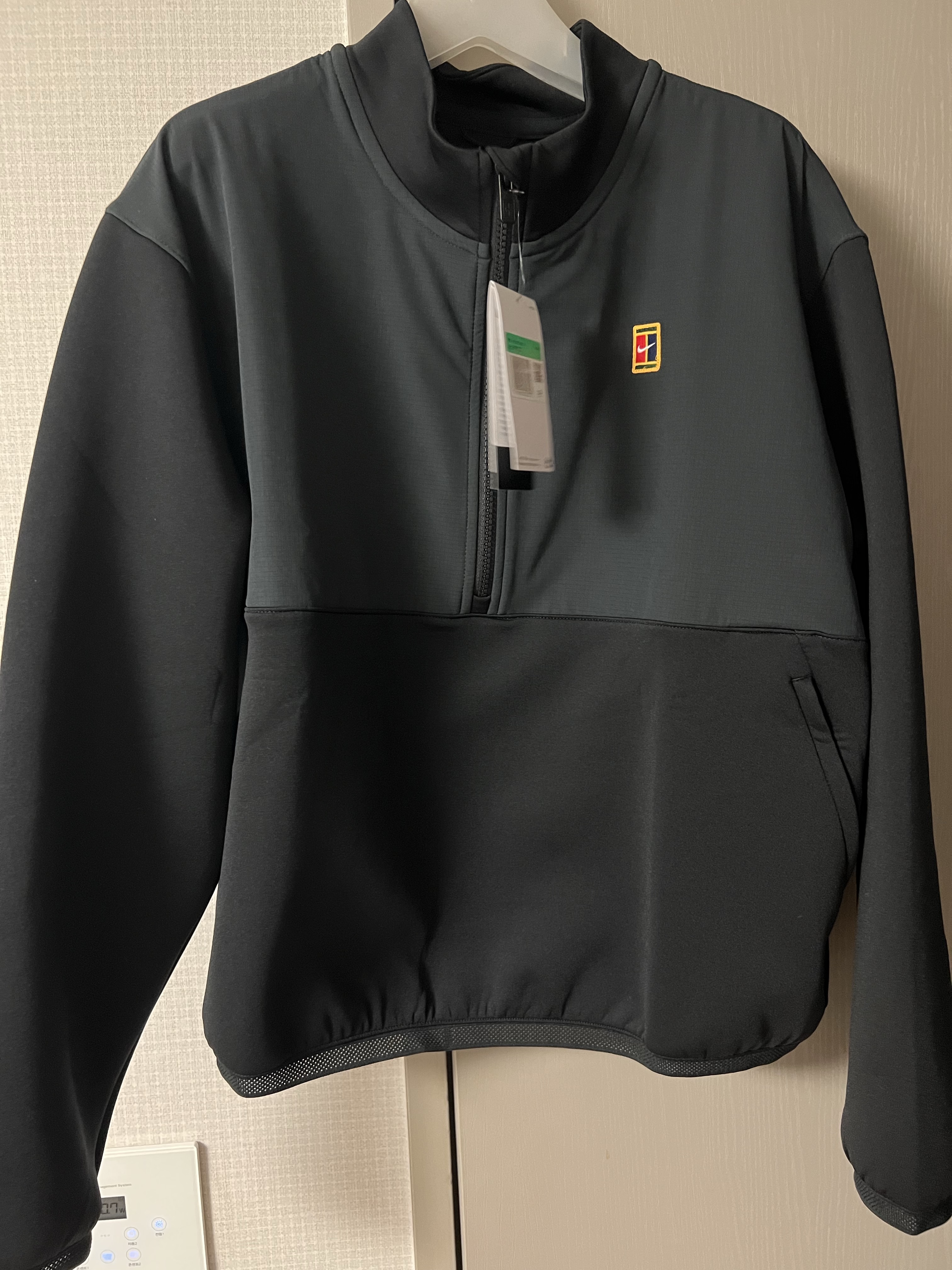 (W) Nike Court Dri-Fit Heritage Fleece Tennis 1/2 Zip Jacket Black - Asia 착용 스타일