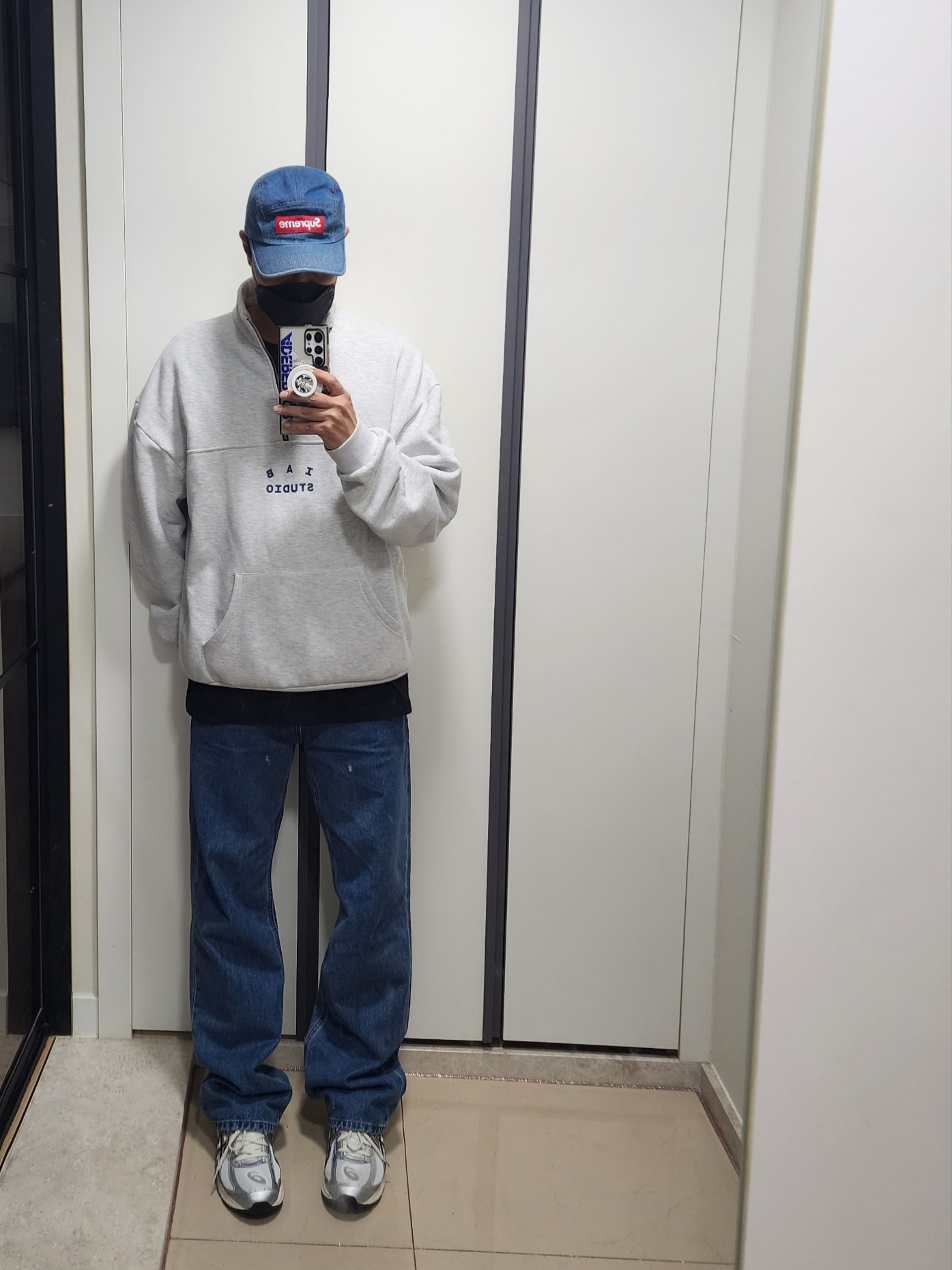 Supreme Washed Chino Twill Camp Cap Denim - 22FW, Asics Jog 100 S White Black - 2E Wide 착용 스타일 - 2