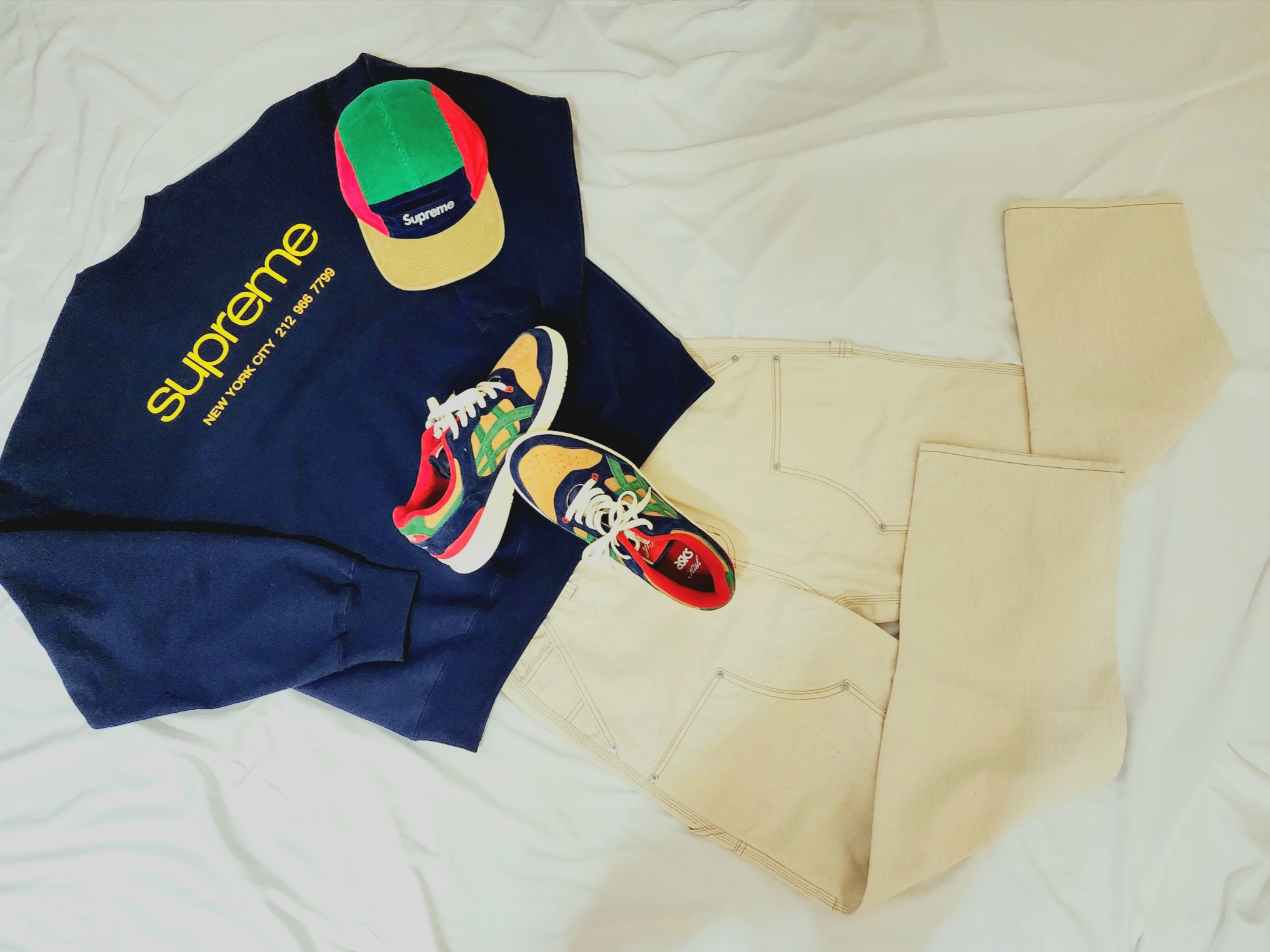 Asics x Kith EX89 Kithmas Outdoor, Supreme Corduroy Camp Cap Multicolor - 23FW 착용 스타일 - 4