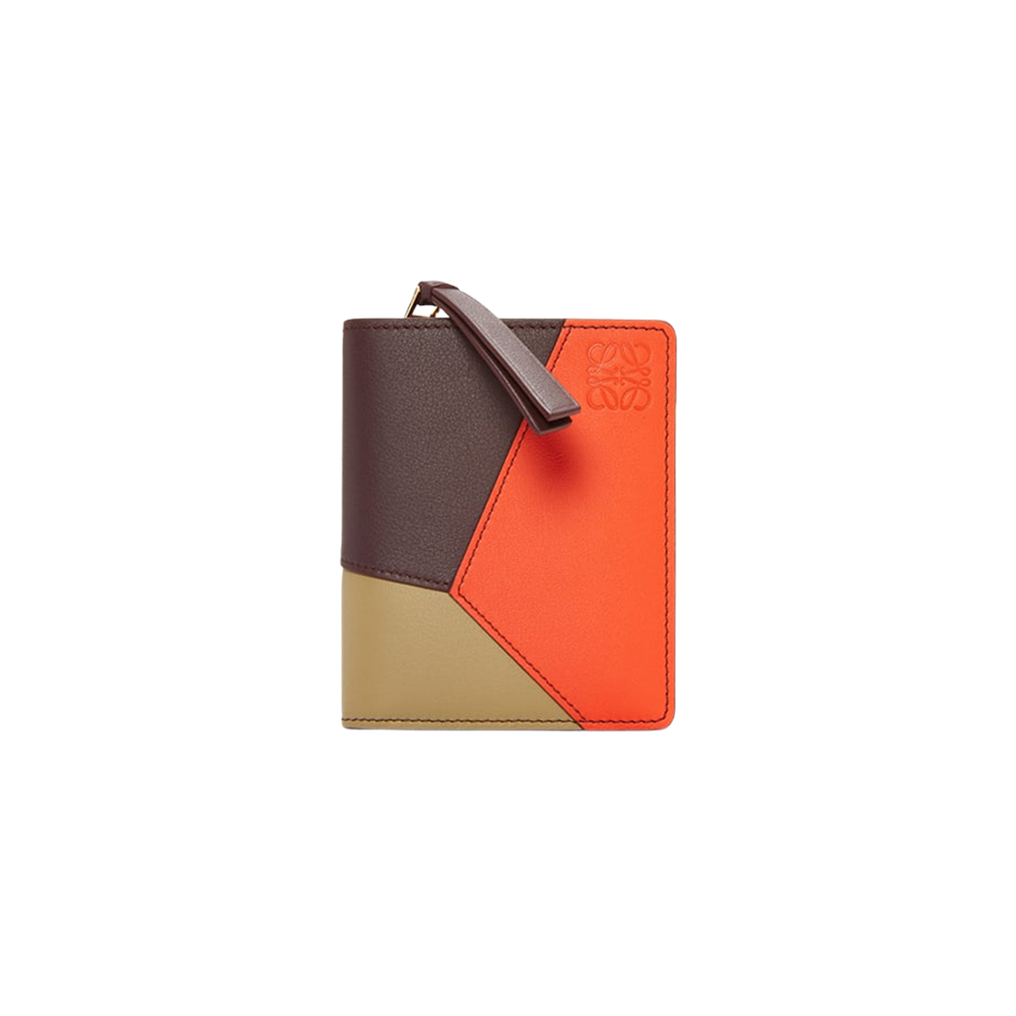 Loewe Puzzle Compact Zip Wallet in Classic Calfskin Dark Burgundy Vivid Orange 상세 이미지 1