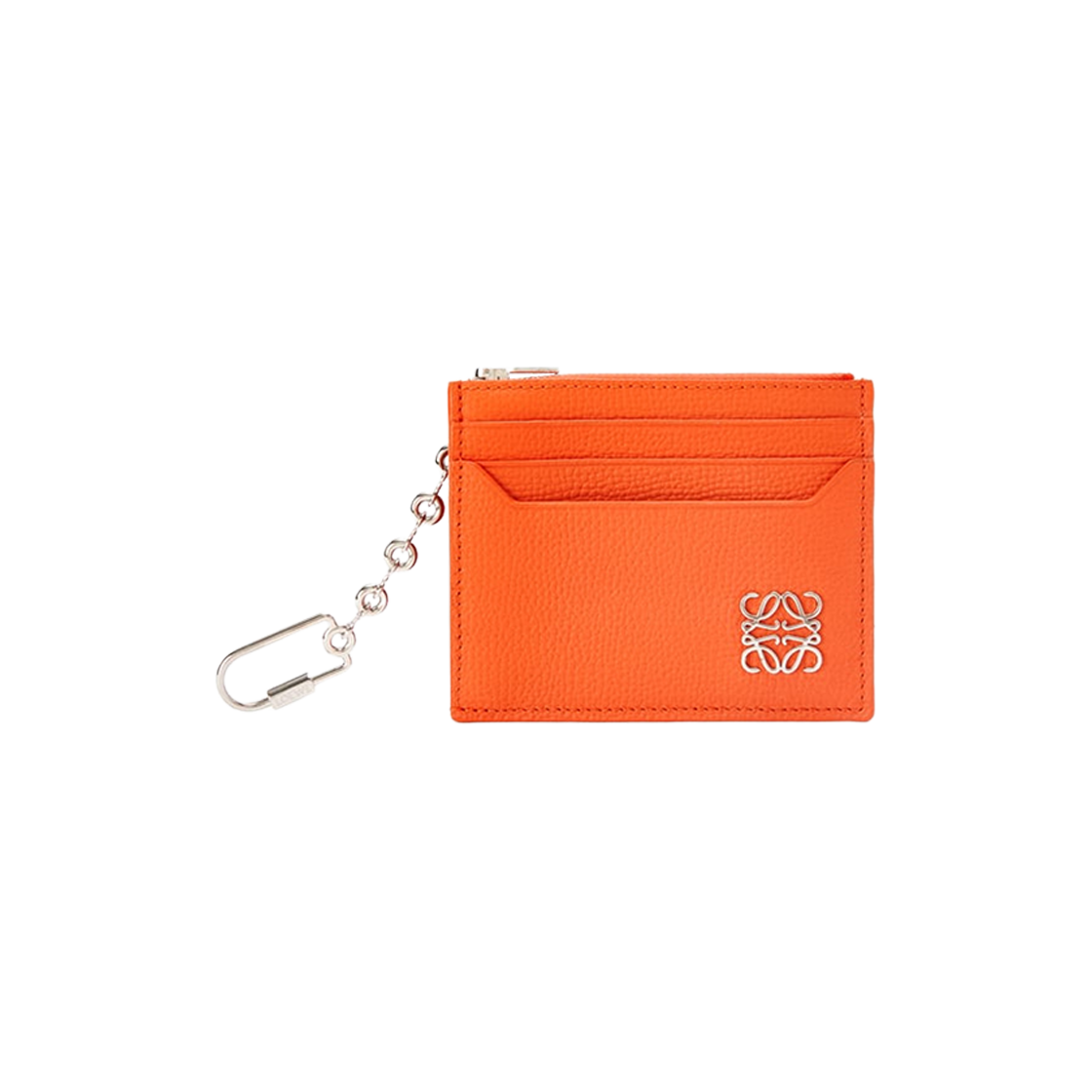 Loewe Anagram Square Card Holder in Pebble Grain Calfskin with Chain Orange 상세 이미지 1