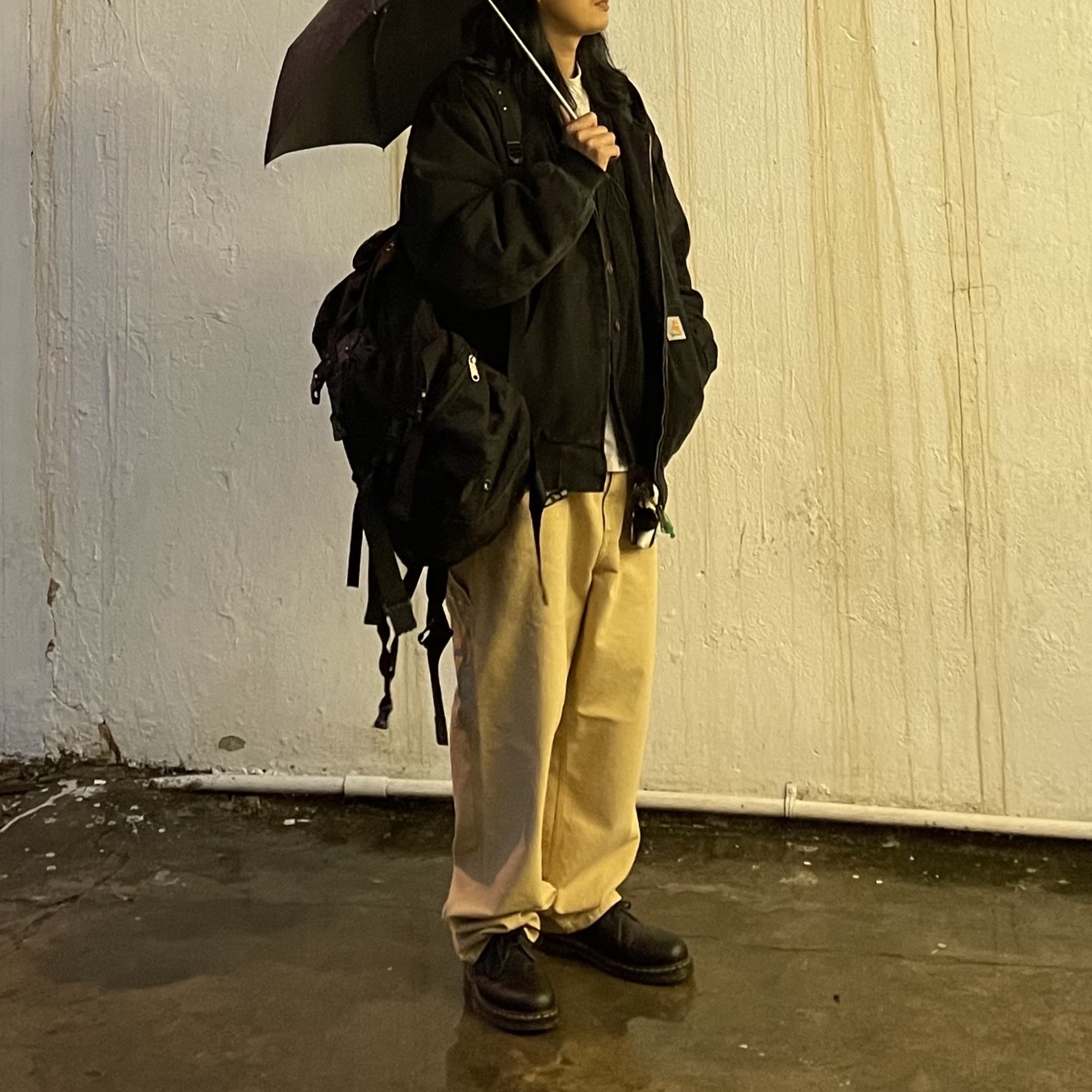 Carhartt WIP Dearborn Canvas Single Knee Pants Bourbon Aged Canvas, Carhartt WIP Maitland Denim OG Active Jacket Black Stone Washed 착용 스타일