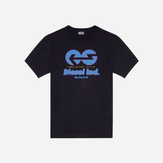 디젤 T-저스트-E18 디젤 네트워트 프린트 티셔츠 블랙