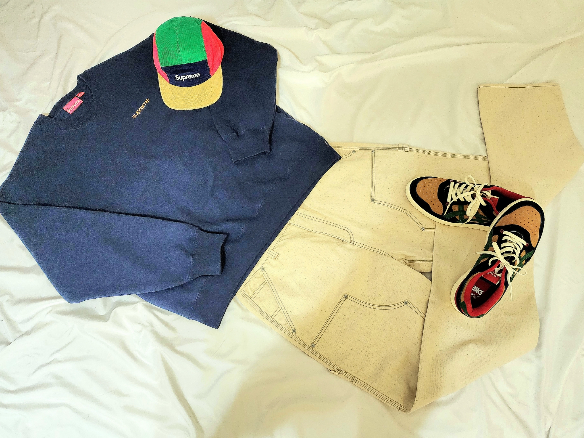 Asics x Kith EX89 Kithmas Outdoor, Supreme Corduroy Camp Cap Multicolor - 23FW 착용 스타일 - 3