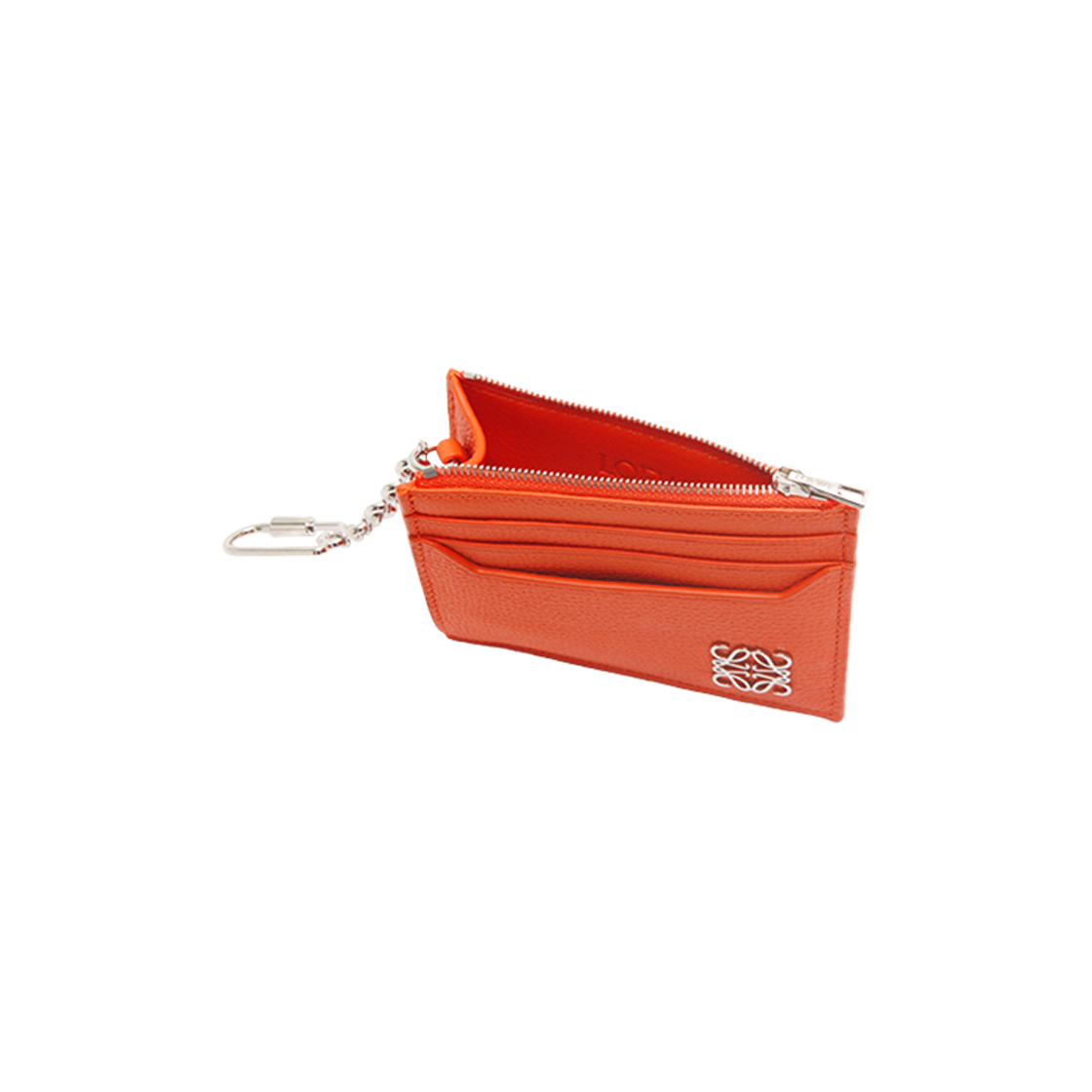 Loewe Anagram Square Card Holder in Pebble Grain Calfskin with Chain Orange 상세 이미지 2