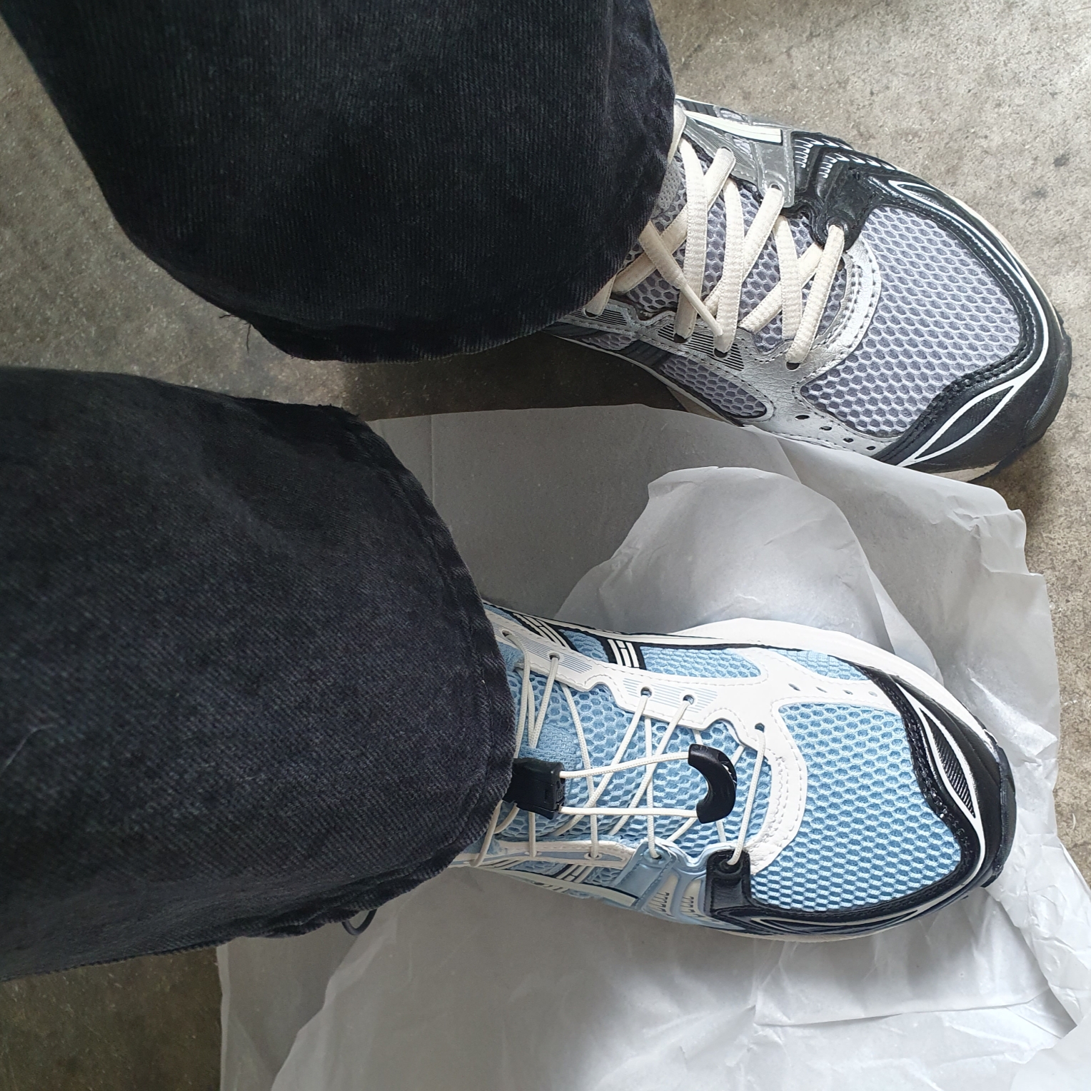 Asics Unlimited Gel-Kayano 14 Mist Cream 착용 스타일