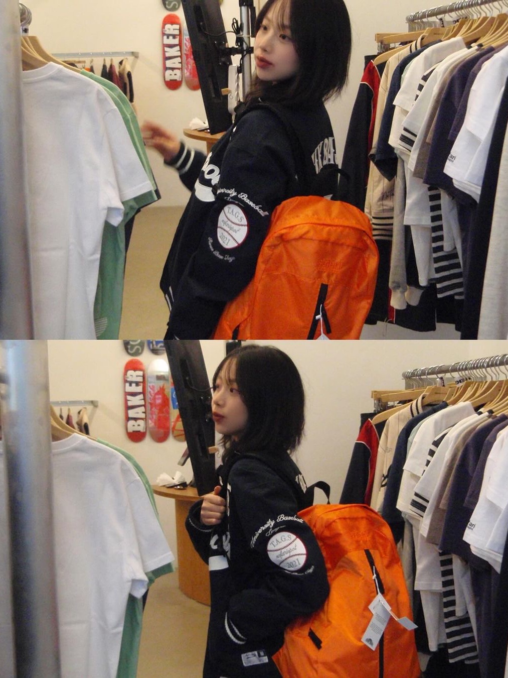 Safarispot Roux Base Uniform Team Reversible Varsity Navy, Safarispot Basic Safari Day Backpack Orange 착용 스타일
