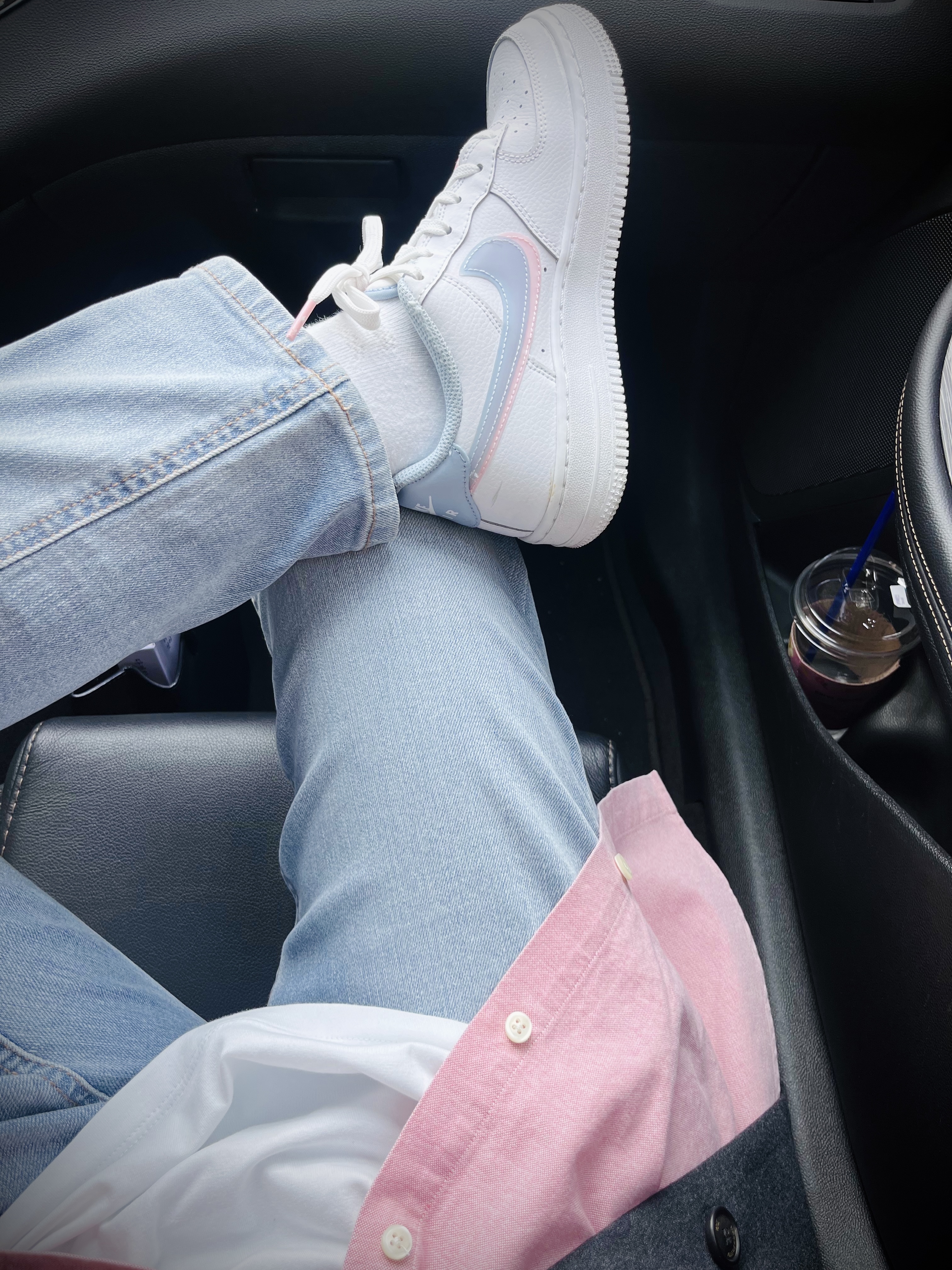 (GS) Nike Air Force 1 LV8 Double Swoosh, Zara x Ader Error Oversized Wool Blazer Dark Grey 착용 스타일 - 1