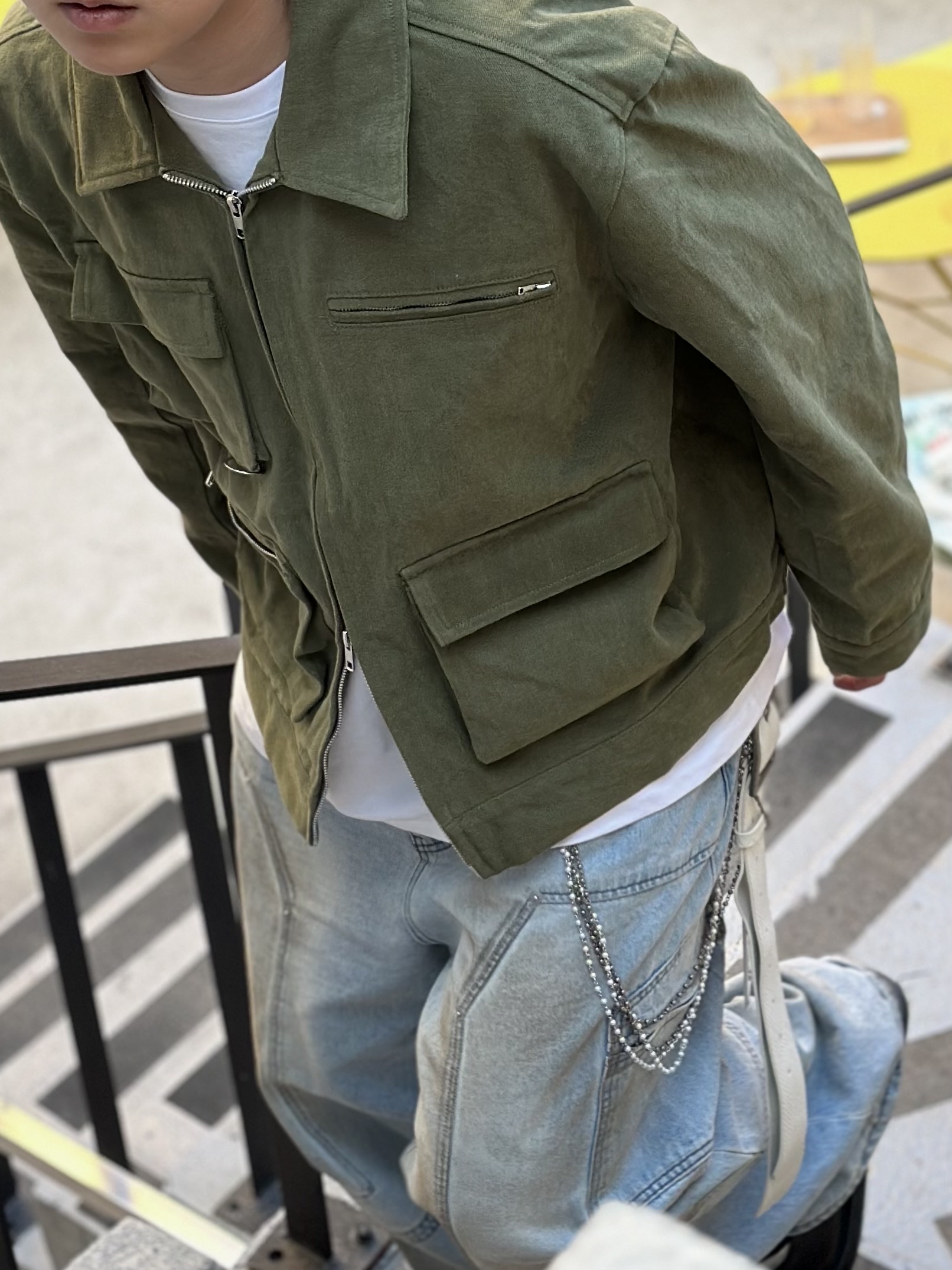 [KREAM 단독] Haleine Carpenter Cargo Dirty Washed Jean Light Blue 착용 스타일 - 5