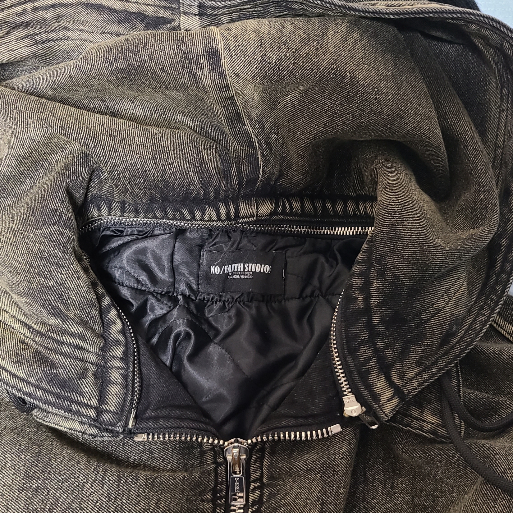 No/Faith Studios Cargo Bomber Denim Jacket Black 착용 스타일 - 2