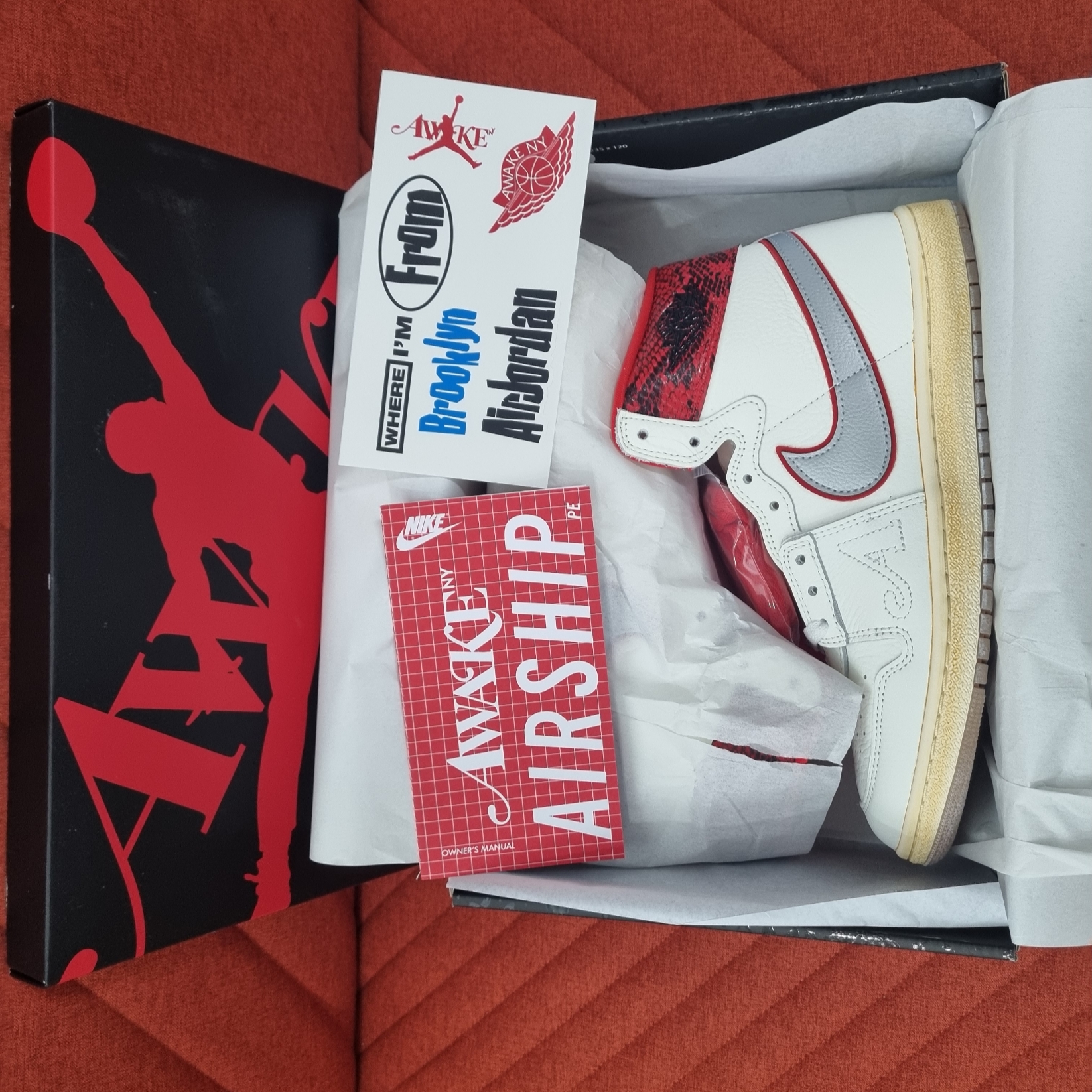 Jordan x Awake NY Air Ship PE SP Sail University Red 착용 스타일