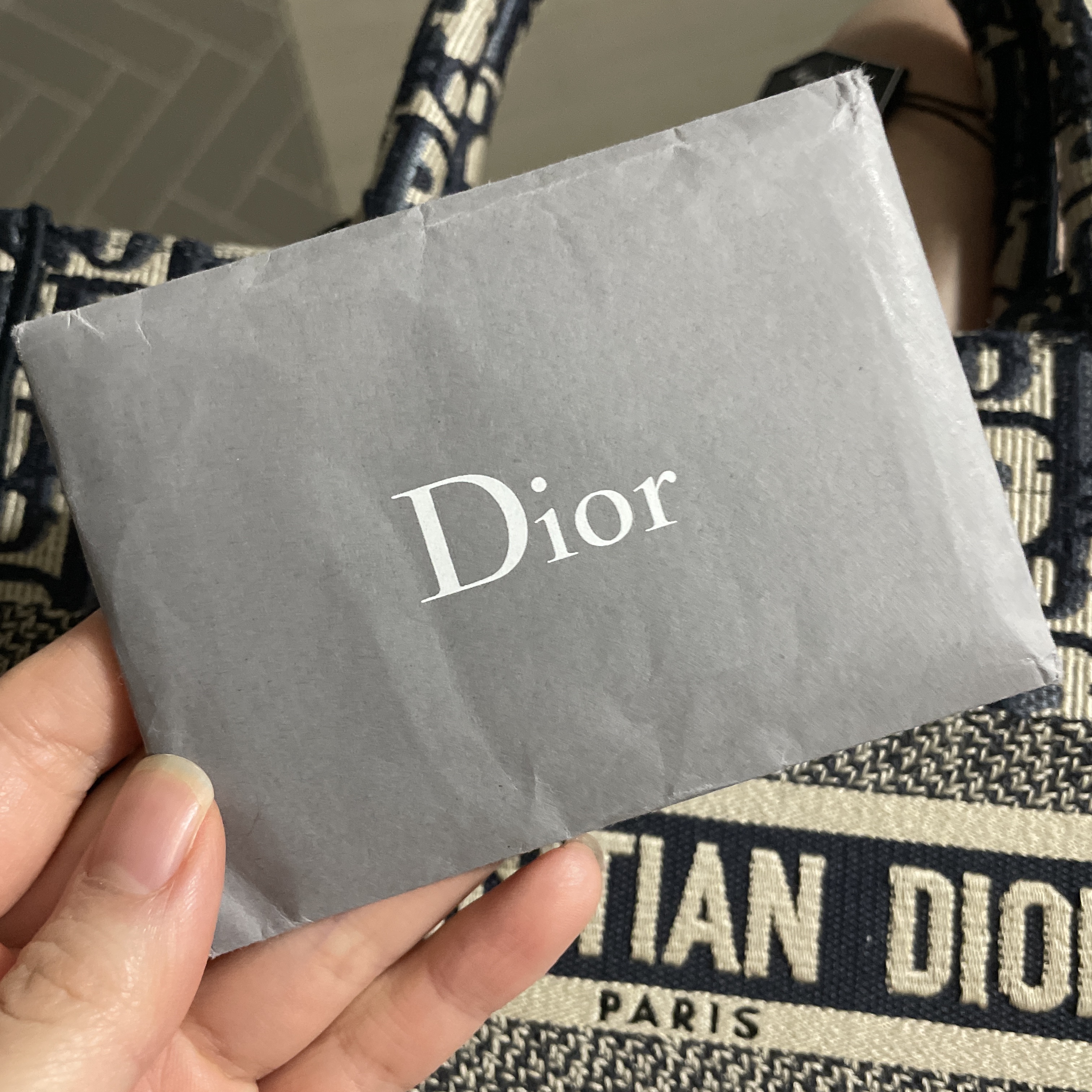 Dior Small Book Tote Blue Dior Oblique Embroidery 착용 스타일 - 2