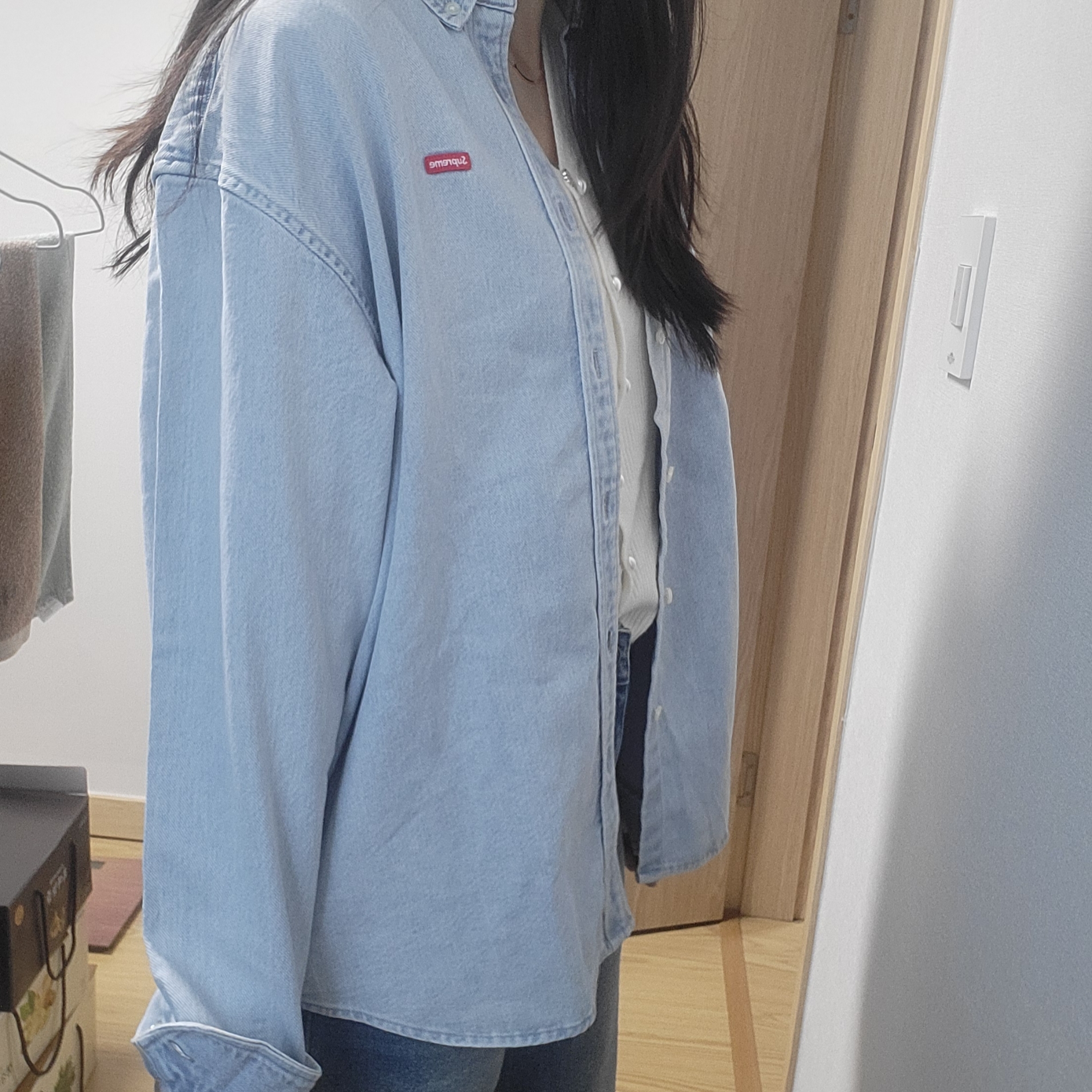Supreme Small Box Shirt Washed Blue - 24SS 착용 스타일 - 2