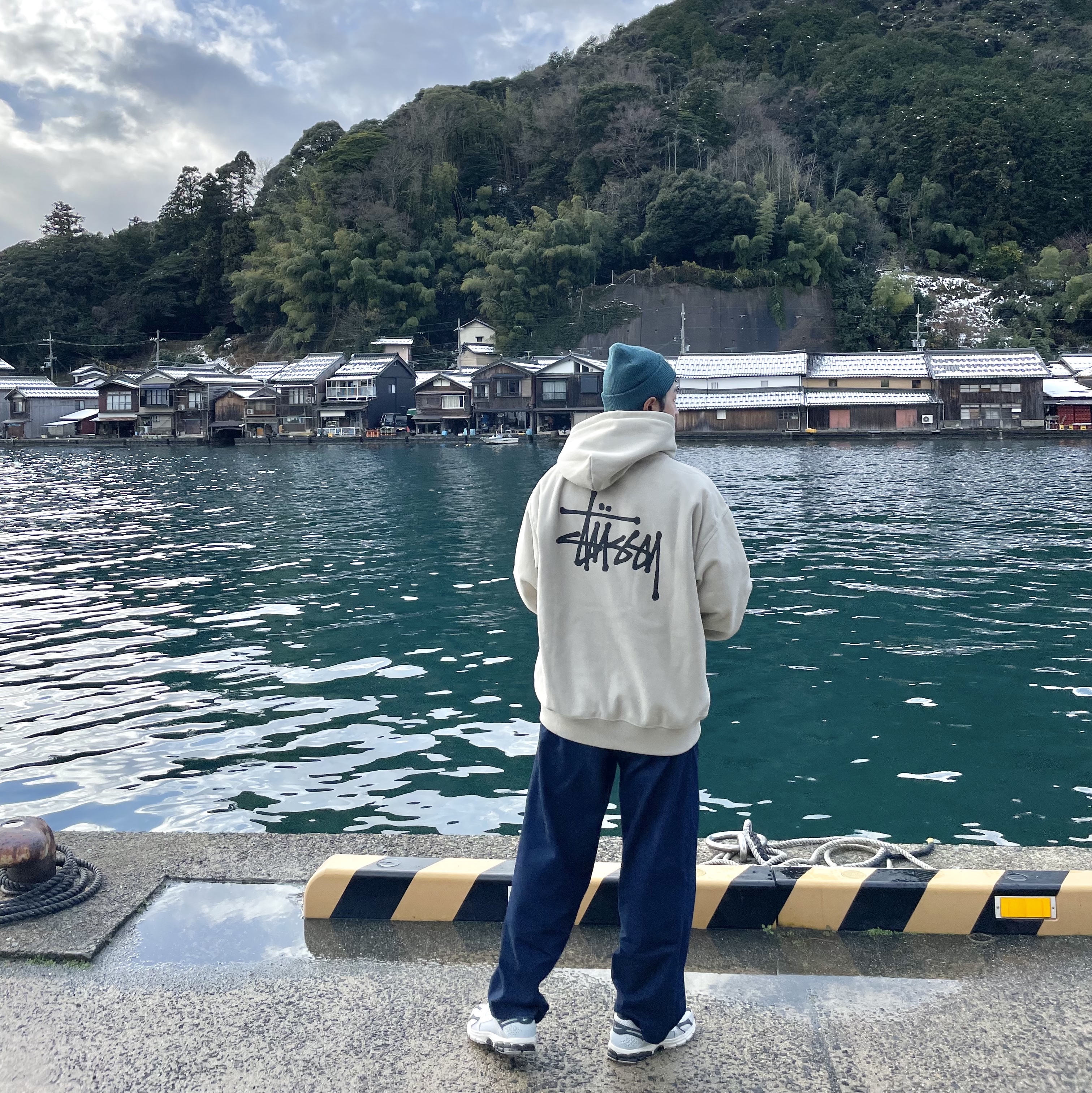 Stussy Basic Stussy Zip Hoodie Putty 2022, Nike Zoom Vomero 5 Light Bone and Black 착용 스타일 - 1