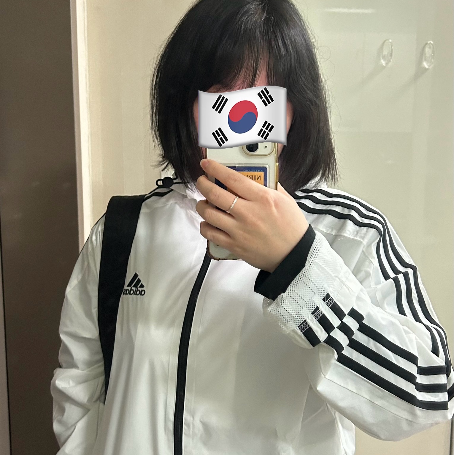 Adidas Essential 3S Woven Windbreaker Jacket White - KR Sizing 착용 스타일 - 2