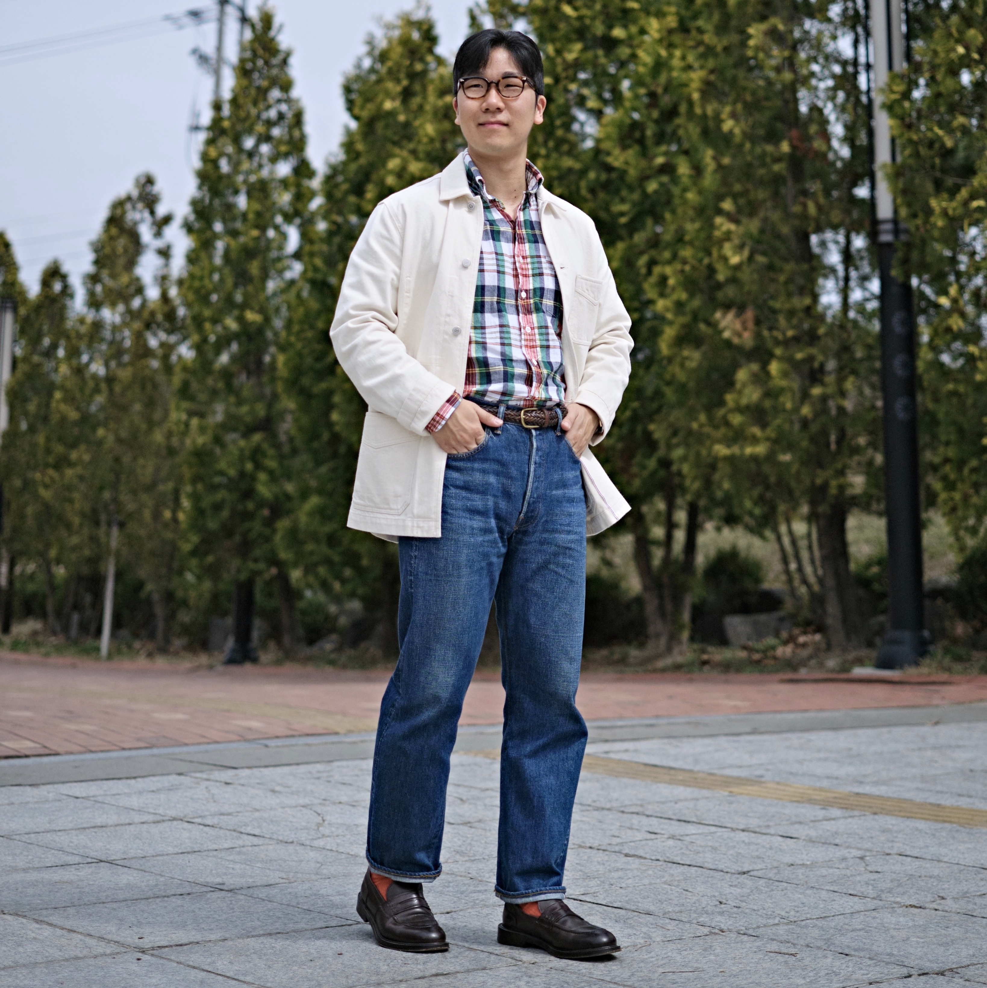 Fullcount 1102 Straight Denim That Thing Indigo Blue 착용 스타일 - 1