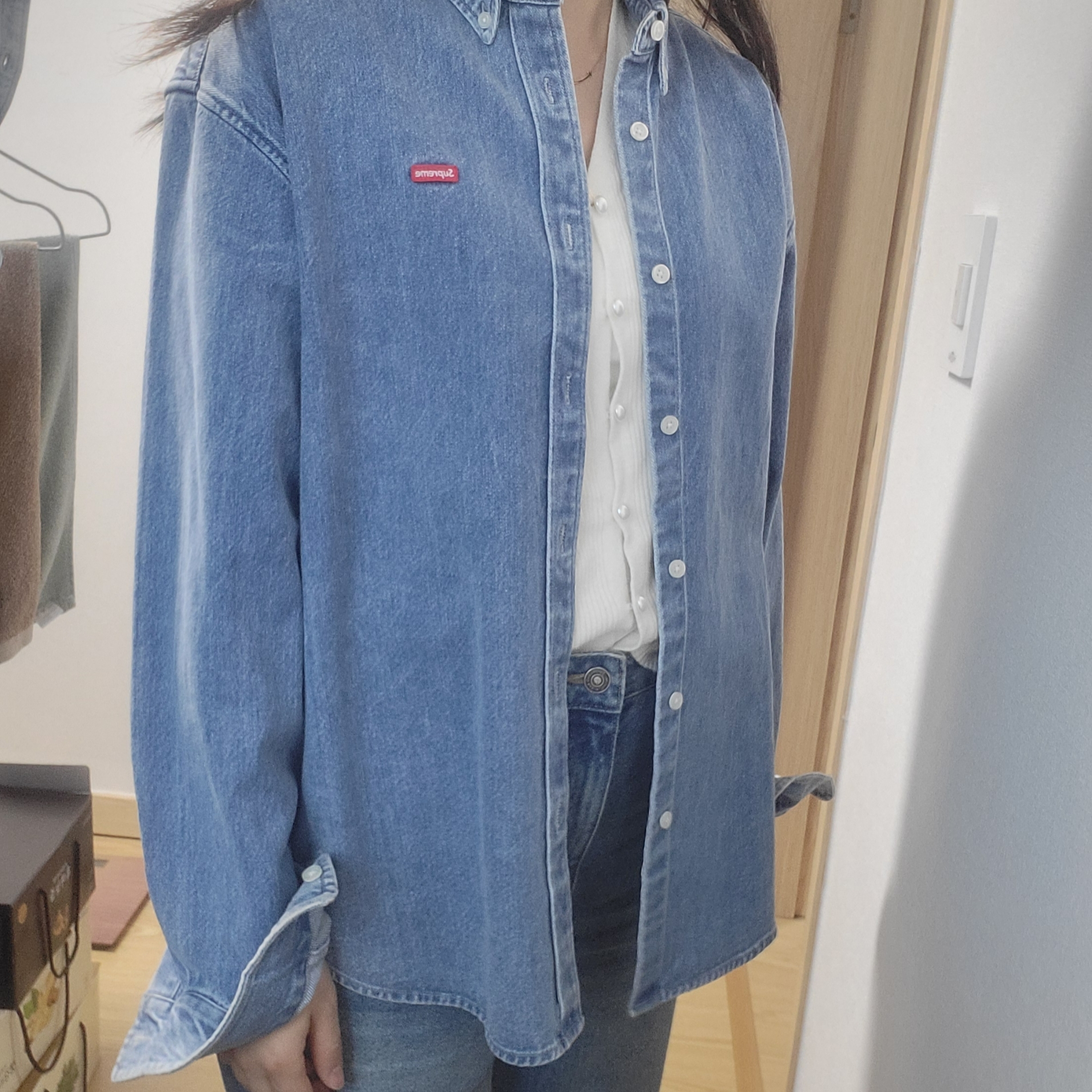 Supreme Small Box Shirt Washed Blue - 24SS 착용 스타일 - 3