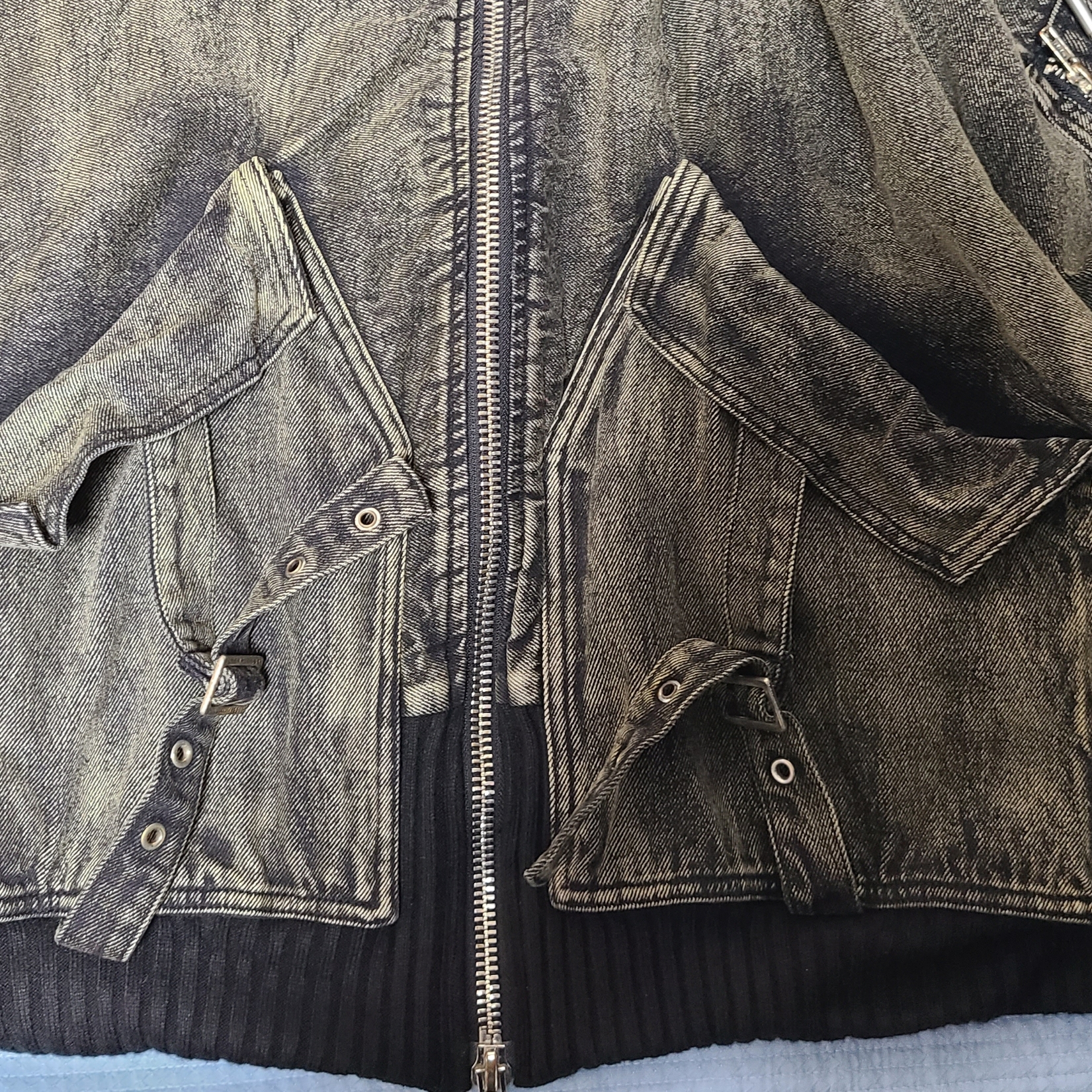 No/Faith Studios Cargo Bomber Denim Jacket Black 착용 스타일 - 3