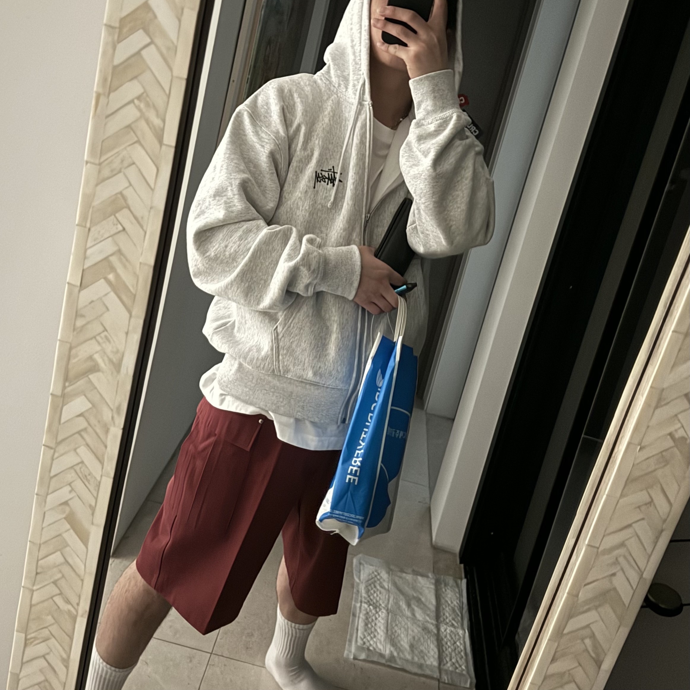 Stussy Basic Stussy Zip Hoodie Ash Heather 2023 착용 스타일