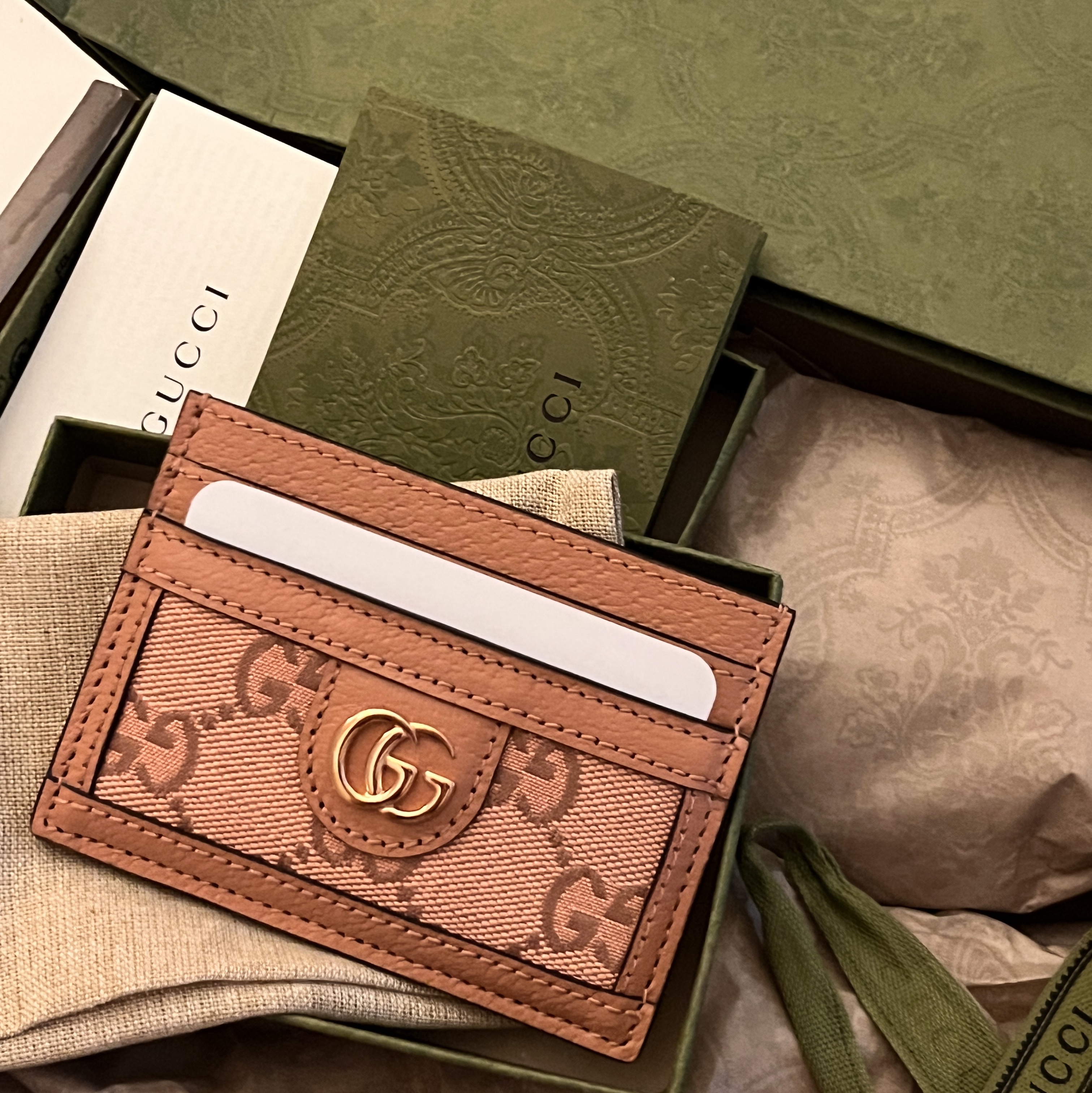 Gucci Ophidia GG Card Case Pink Canvas 착용 스타일
