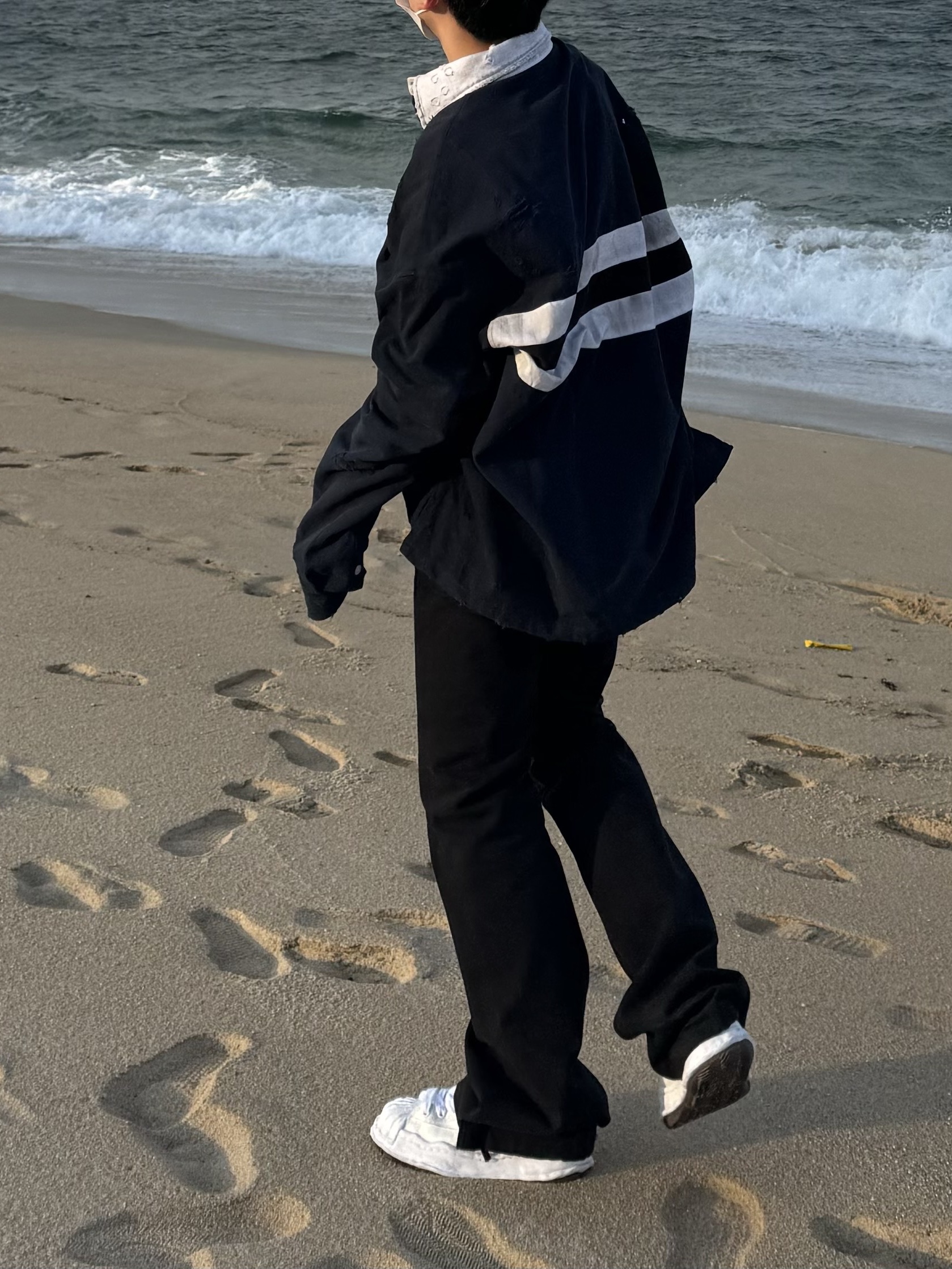 Project G/R Bullied Polo Shirts Navy, Nonnod Flared Pants Black 착용 스타일 - 1