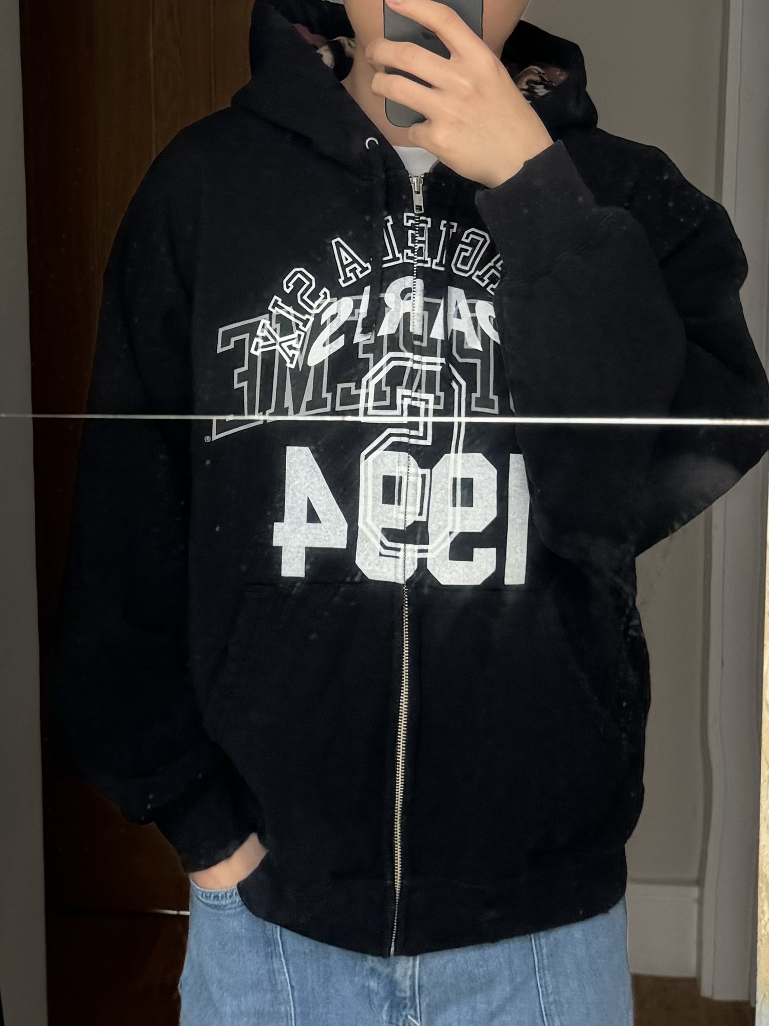 Supreme x MM6 Maison Margiela Zip Up Hooded Sweatshirt Black - 24SS 착용 스타일