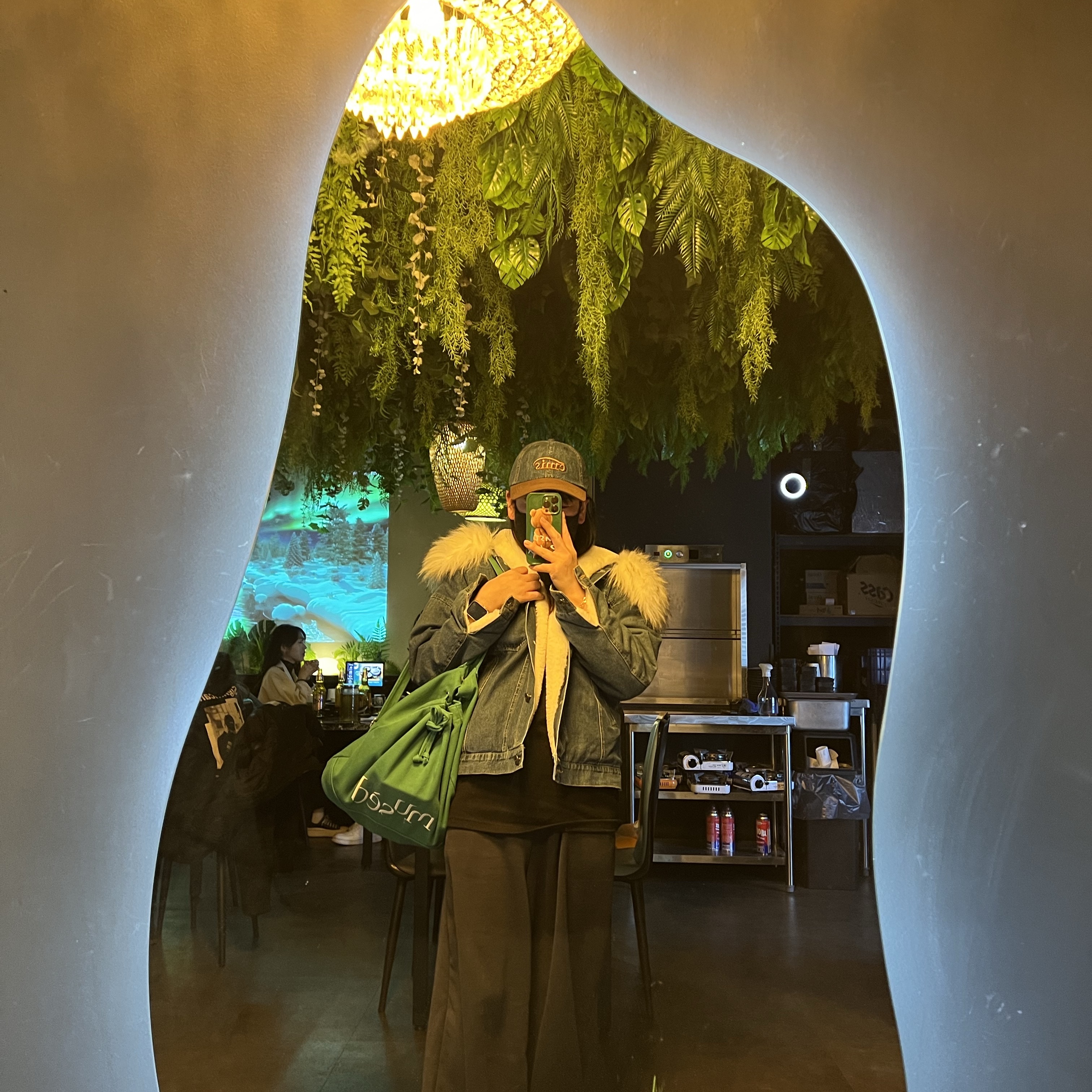 Emis Washed Denim Ball Cap Blue Brown, IAB Studio Pigment Sack Salmon 착용 스타일 - 3