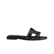 (W) Hermes Oran Sandal Embroidered Calfskin & Noir