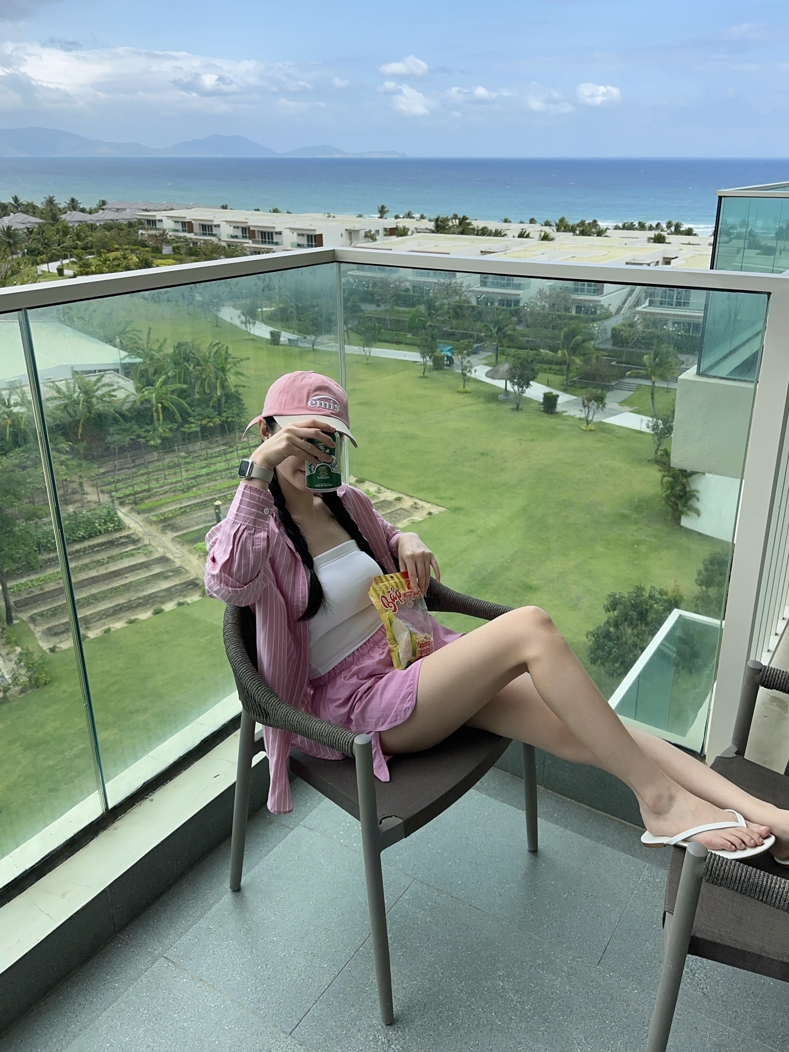 Emis New Logo Mix Ball Cap Beige Pink 착용 스타일 - 1
