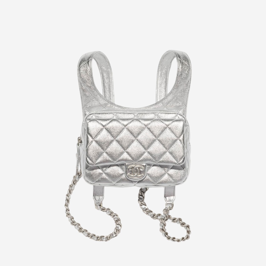 Chanel Backpack Metallic Lambskin & Silver Silver 상세 이미지 1