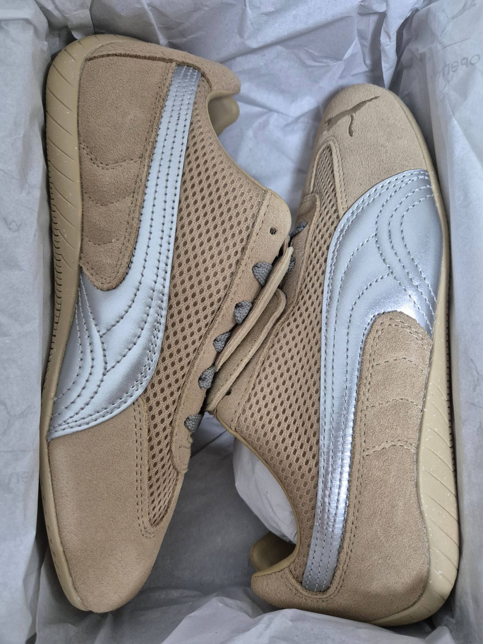 Puma x Open Yy Speedcat Prairie Tan Matte Silver 착용 스타일