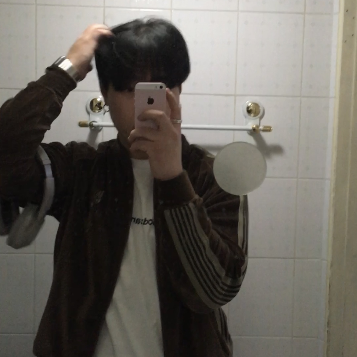 Needles R.C. Track Jacket Velour Brown 착용 스타일 - 1