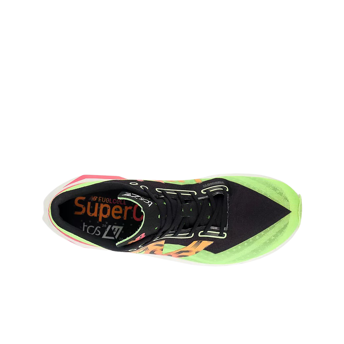 뉴발란스 퓨어셀 슈퍼컴프 엘리트 v4 TCS 런던 마라톤 블리치드 라임 글로우 핫 망고 - 2E 와이드(New Balance Fuelcell Supercomp Elite v4 TCS London Marathon Bleached Lime Glow Hot Mango - 2E Wide) - 2