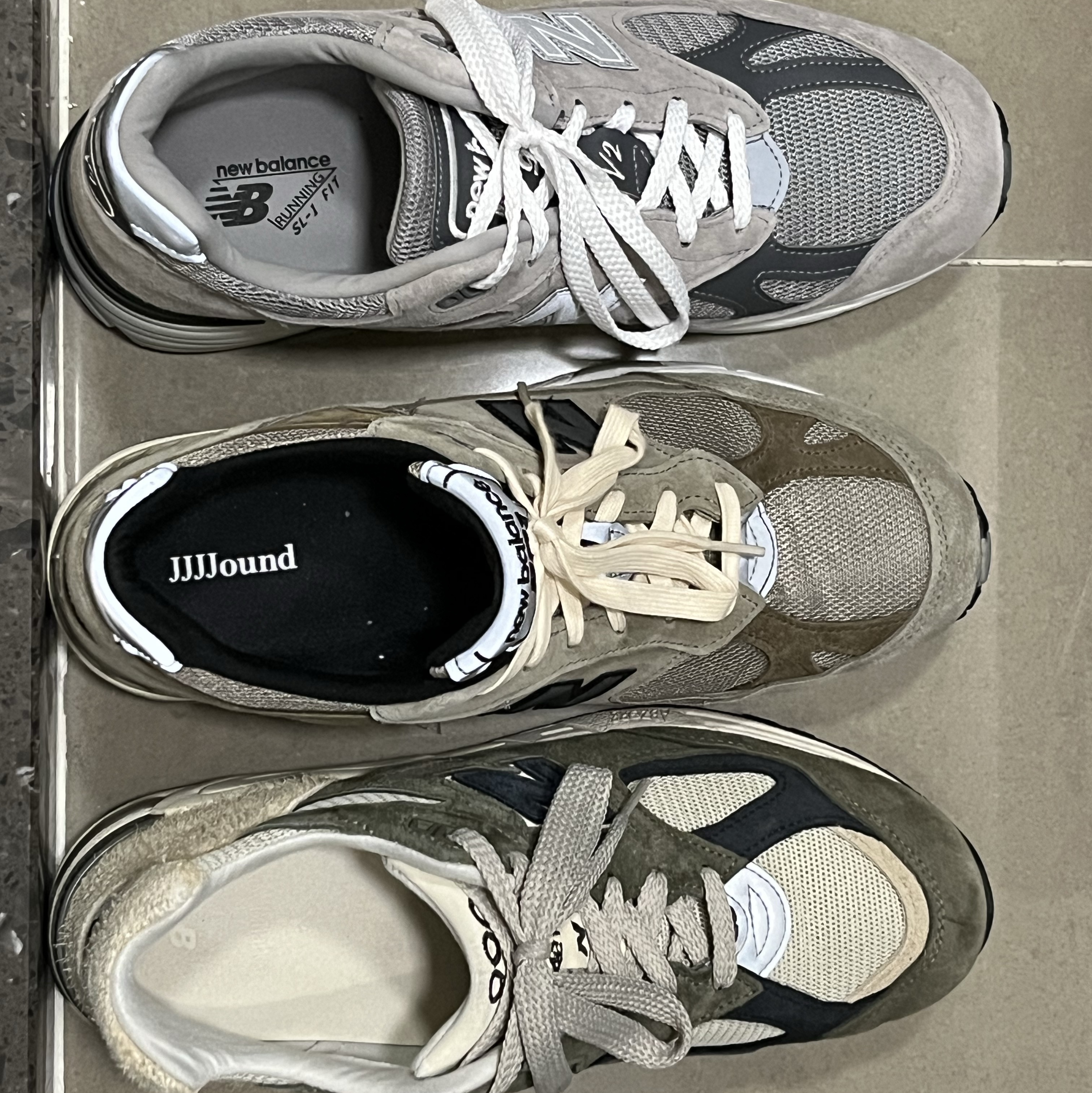 New Balance 991v2 Made in UK Rock Ridge Alloy Silver, New Balance x JJJJound 991 Made in UK Grey 착용 스타일 - 3