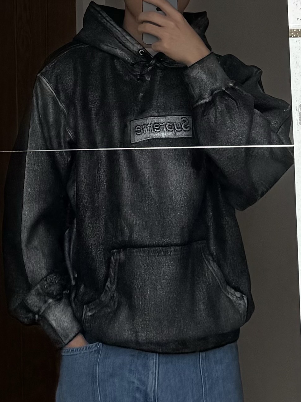 Supreme x MM6 Maison Margiela Foil Box Logo Hooded Sweatshirt Black - 24SS 착용 스타일