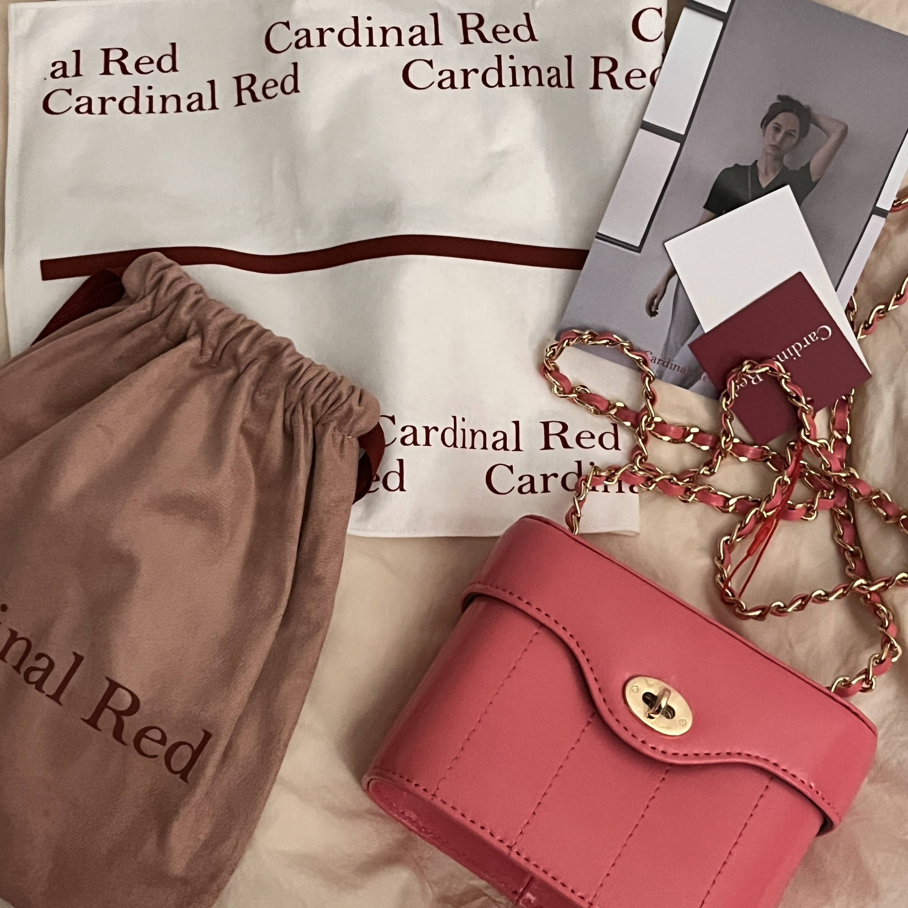 Cardinal Red Andy Bag Pink 착용 스타일