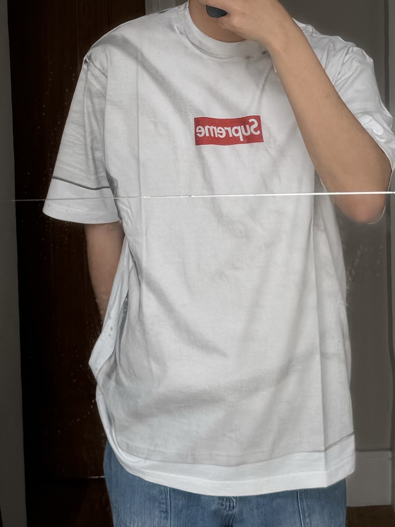 Supreme x MM6 Maison Margiela Box Logo T-Shirt White - 24SS 착용 스타일