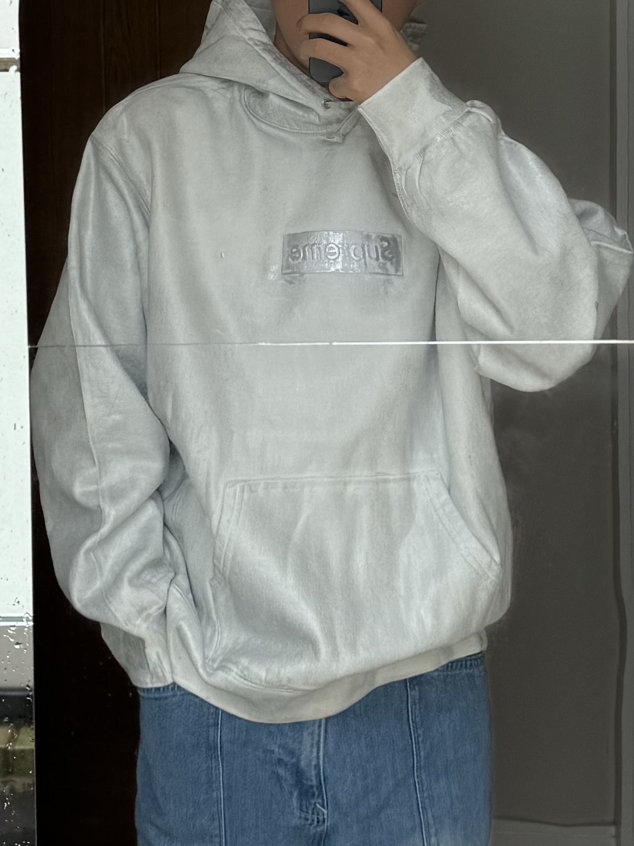 Supreme x MM6 Maison Margiela Foil Box Logo Hooded Sweatshirt White - 24SS 착용 스타일