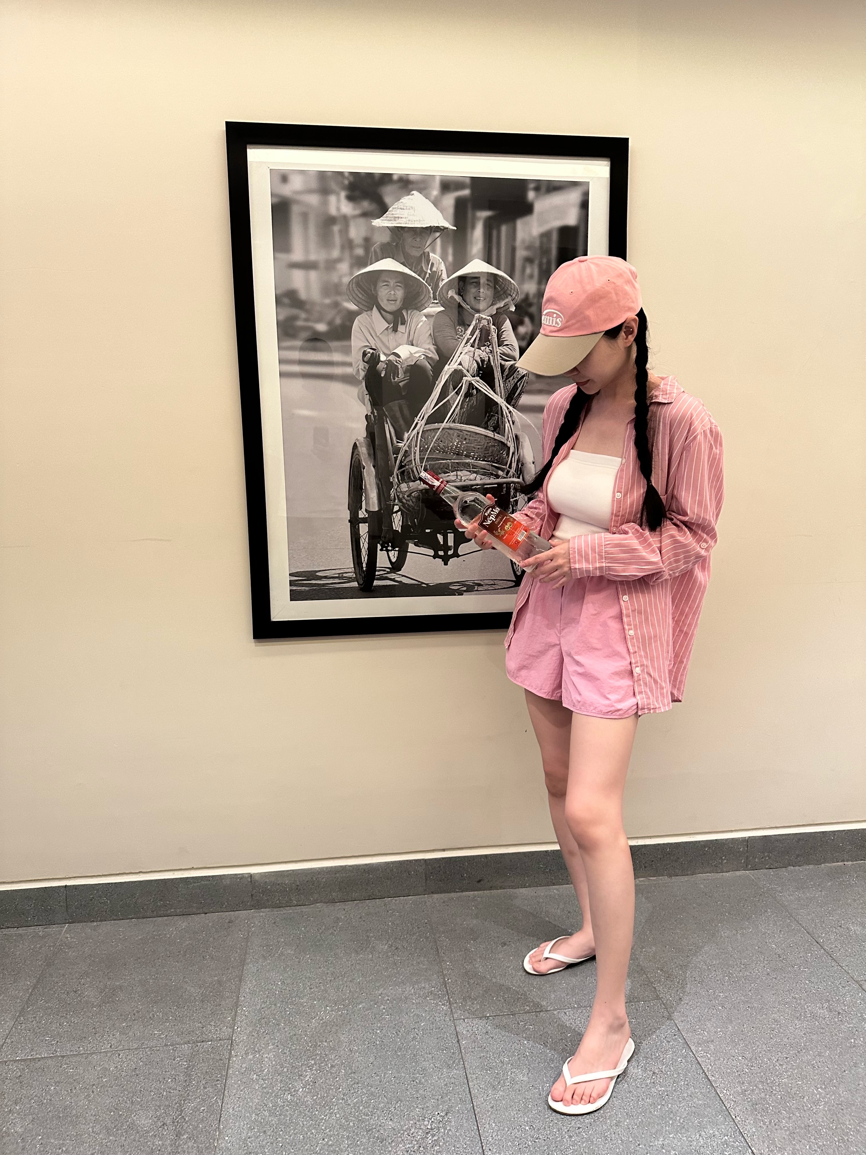 Emis New Logo Mix Ball Cap Beige Pink 착용 스타일 - 2