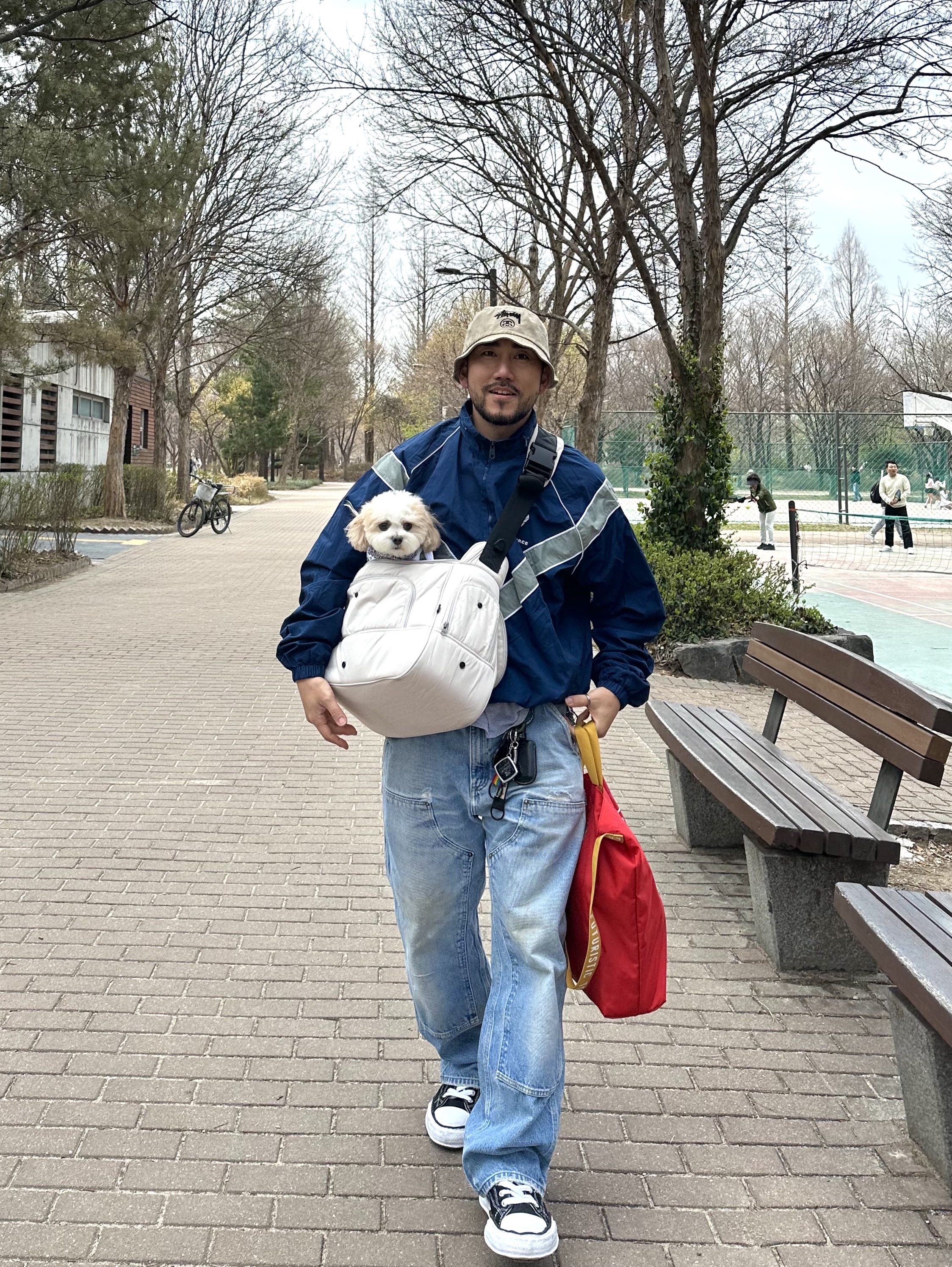 Maison Mihara Yasuhiro Peterson OG Sole Canvas Low Sneakers Black, Human Made Nylon Heart 2-Way Tote Bag Red 착용 스타일 - 1