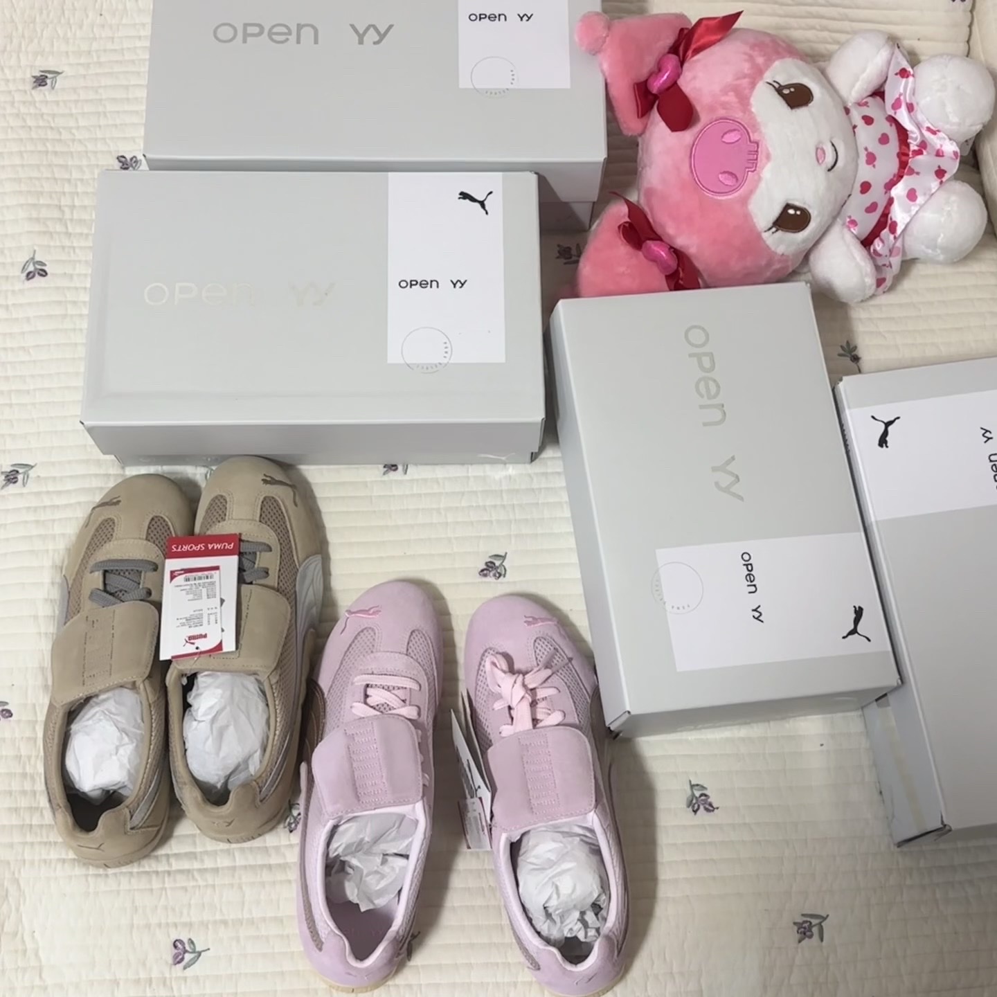 Puma x Open Yy Speedcat Whisp of Pink Chamomile, Puma x Open Yy Speedcat Prairie Tan Matte Silver 착용 스타일 - 3