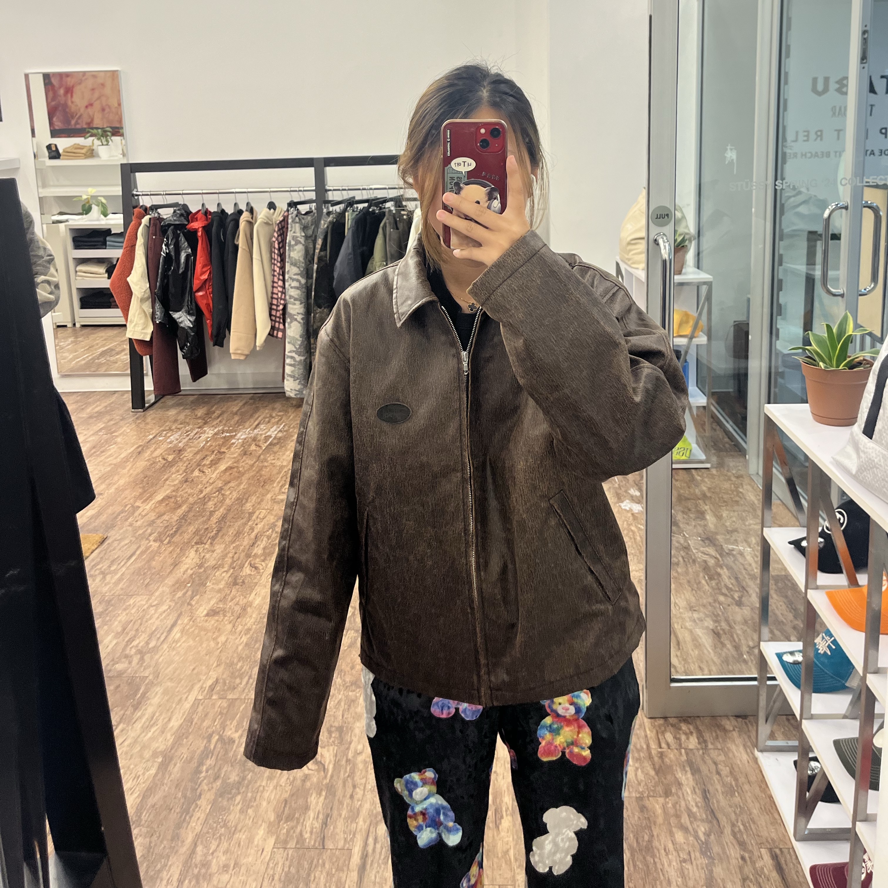 Stussy Coated Cotton Club Jacket Dark Brown, Stussy Beach Shell Coated Ripstop Black 착용 스타일 - 3