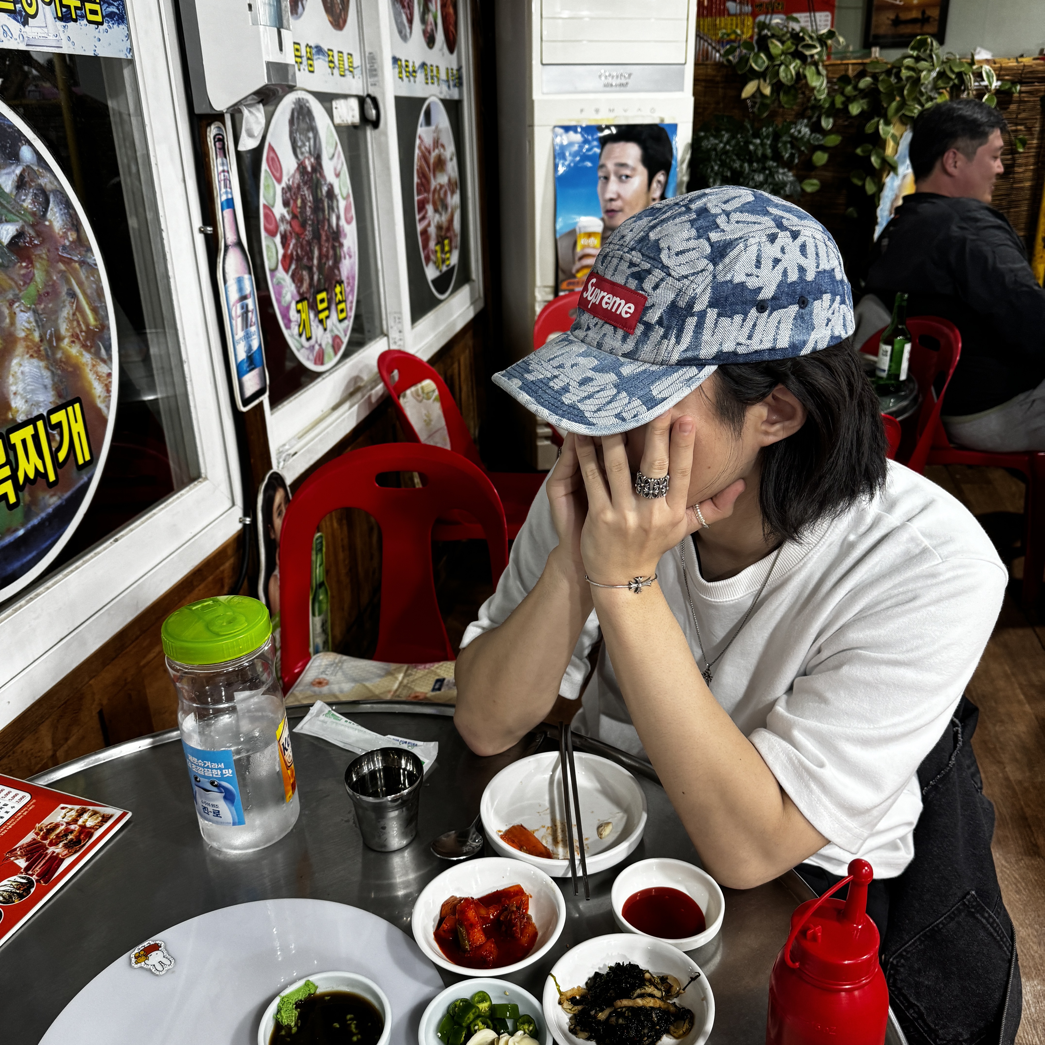 Supreme Fat Tip Jacquard Denim Camp Cap Blue - 22SS 착용 스타일