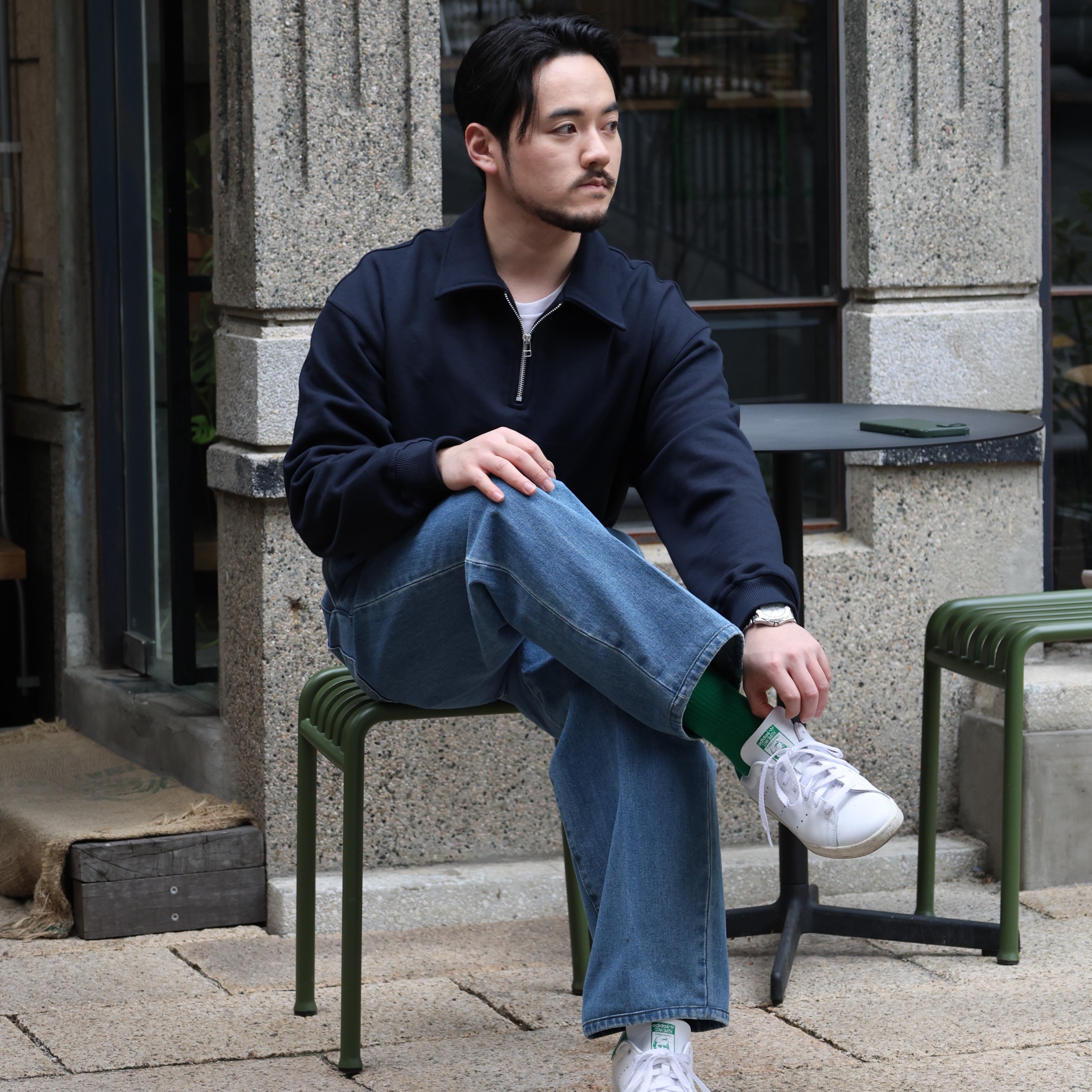Adidas Stan Smith 80s Cloud White Green 착용 스타일 - 1