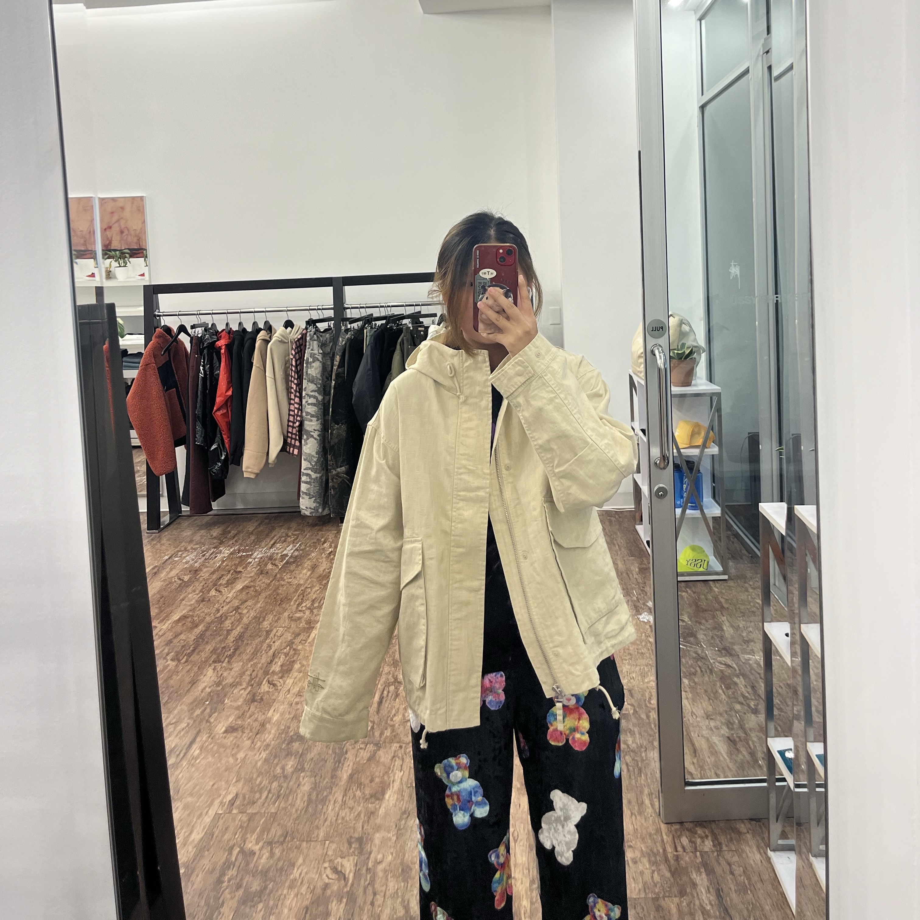 Stussy Coated Cotton Club Jacket Dark Brown, Stussy Beach Shell Coated Ripstop Black 착용 스타일 - 6