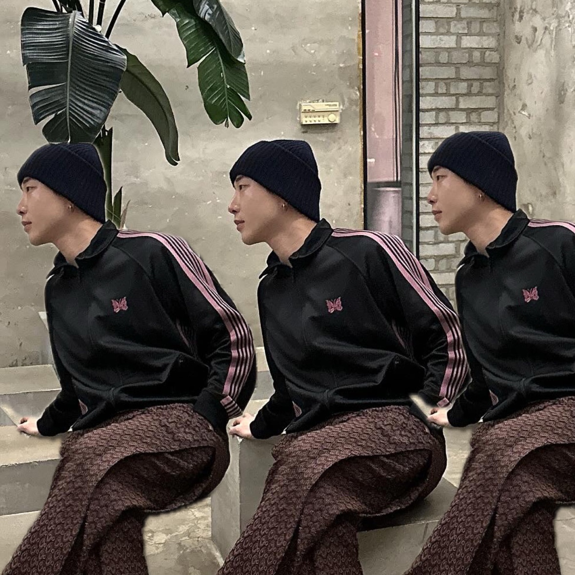 Needles Track Jacket Poly Smooth Black 착용 스타일 - 2